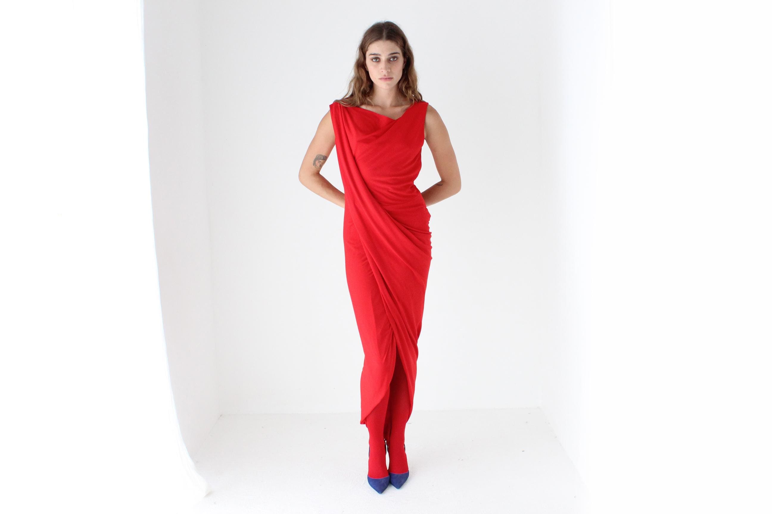 2000s Slinky Draped Jersey Bateau Neck Dress