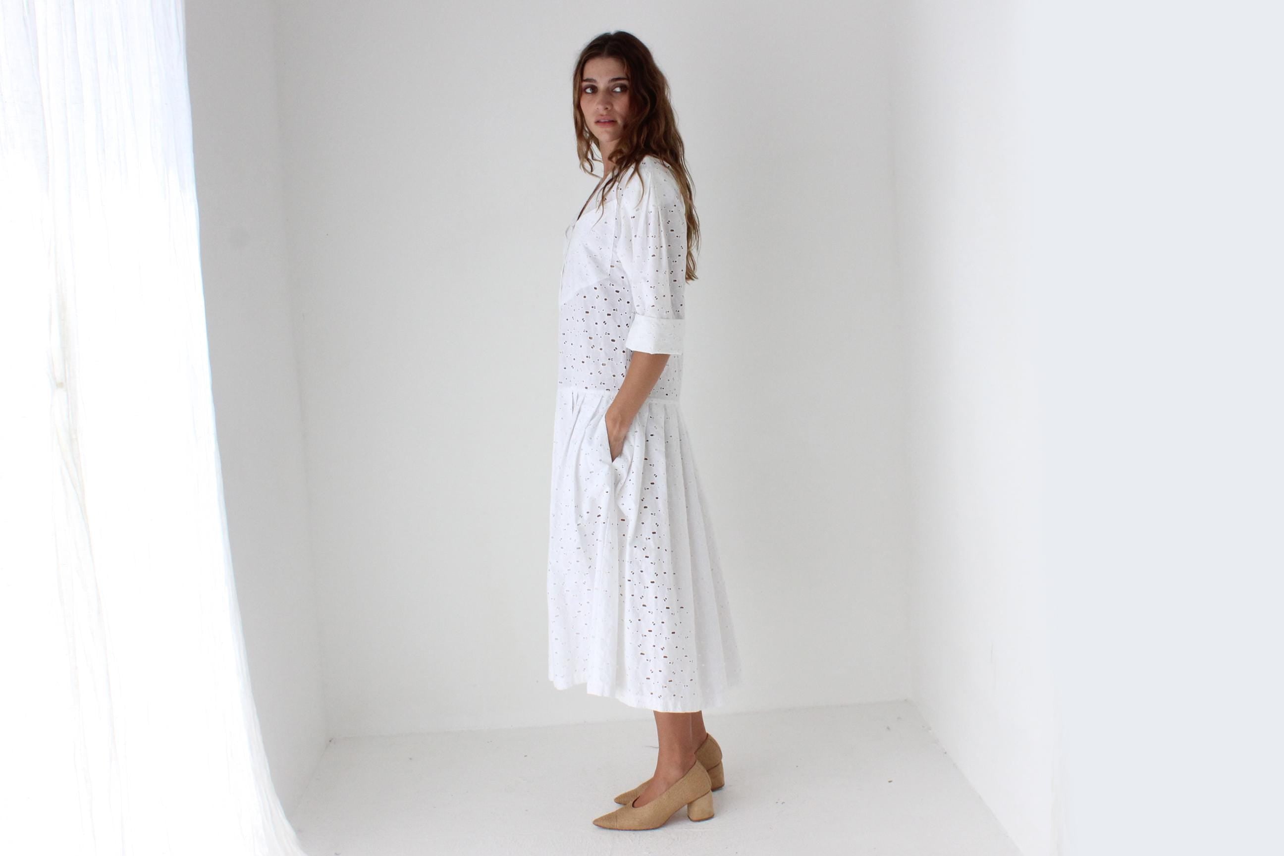 80s Broderie Anglaise Drop Waist Summer Smock Dress