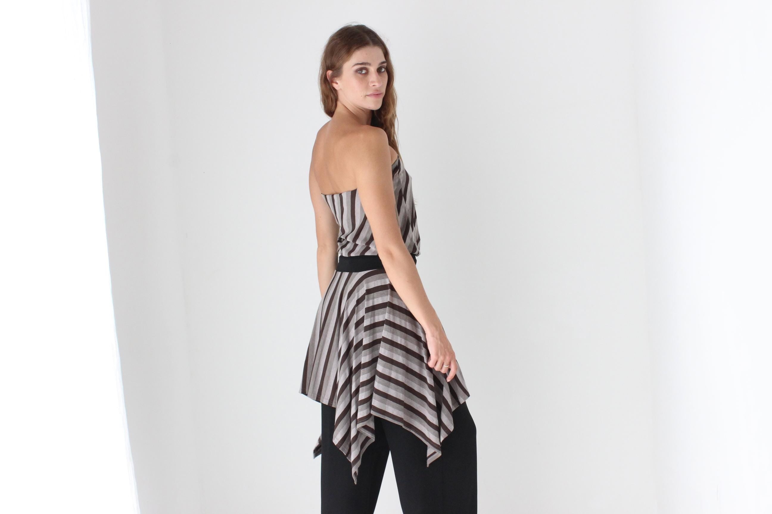 Y2K Grey Tone Striped Jagged Hem Dress