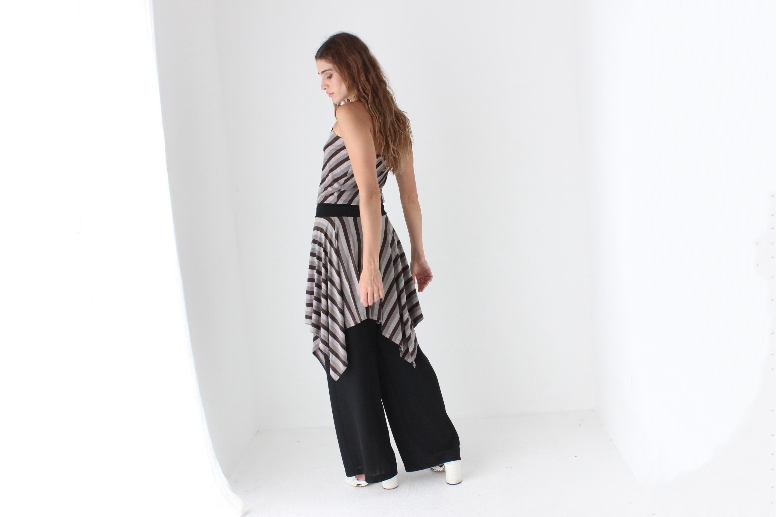 Y2K Grey Tone Striped Jagged Hem Dress
