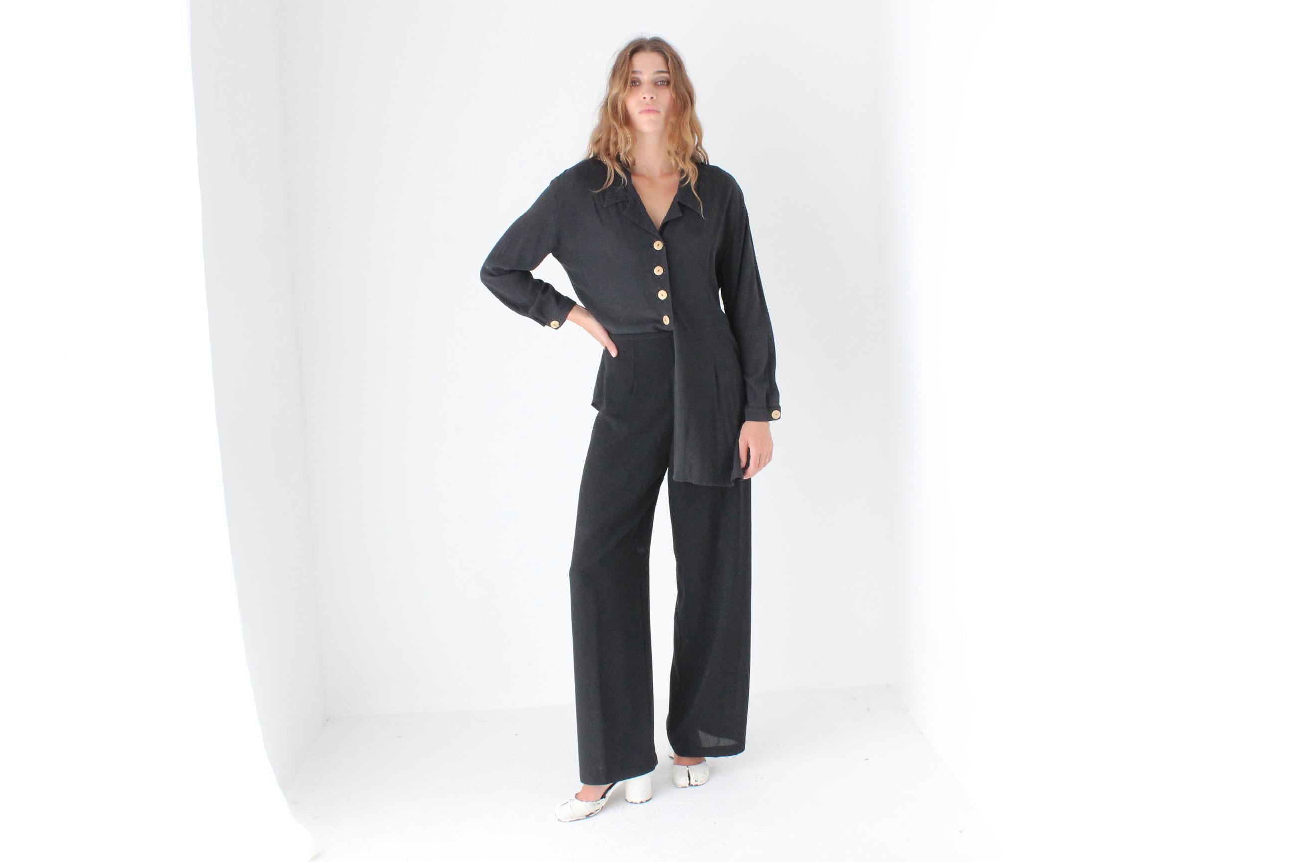 90s Relaxed Silk-Feel Black Shirt
