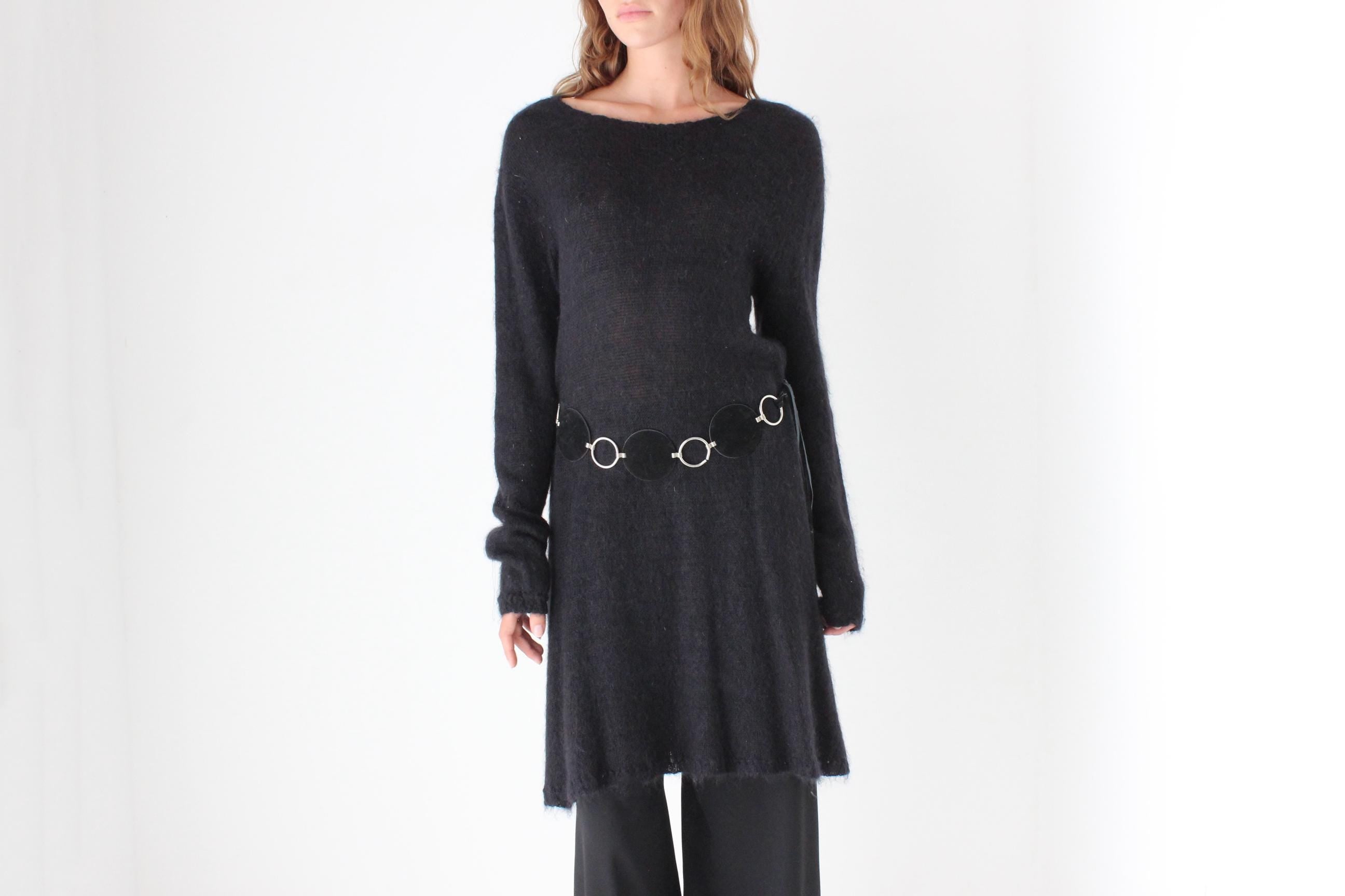 Y2K Angora Blend Knit Relaxed Long Sleeve Sweater Dress