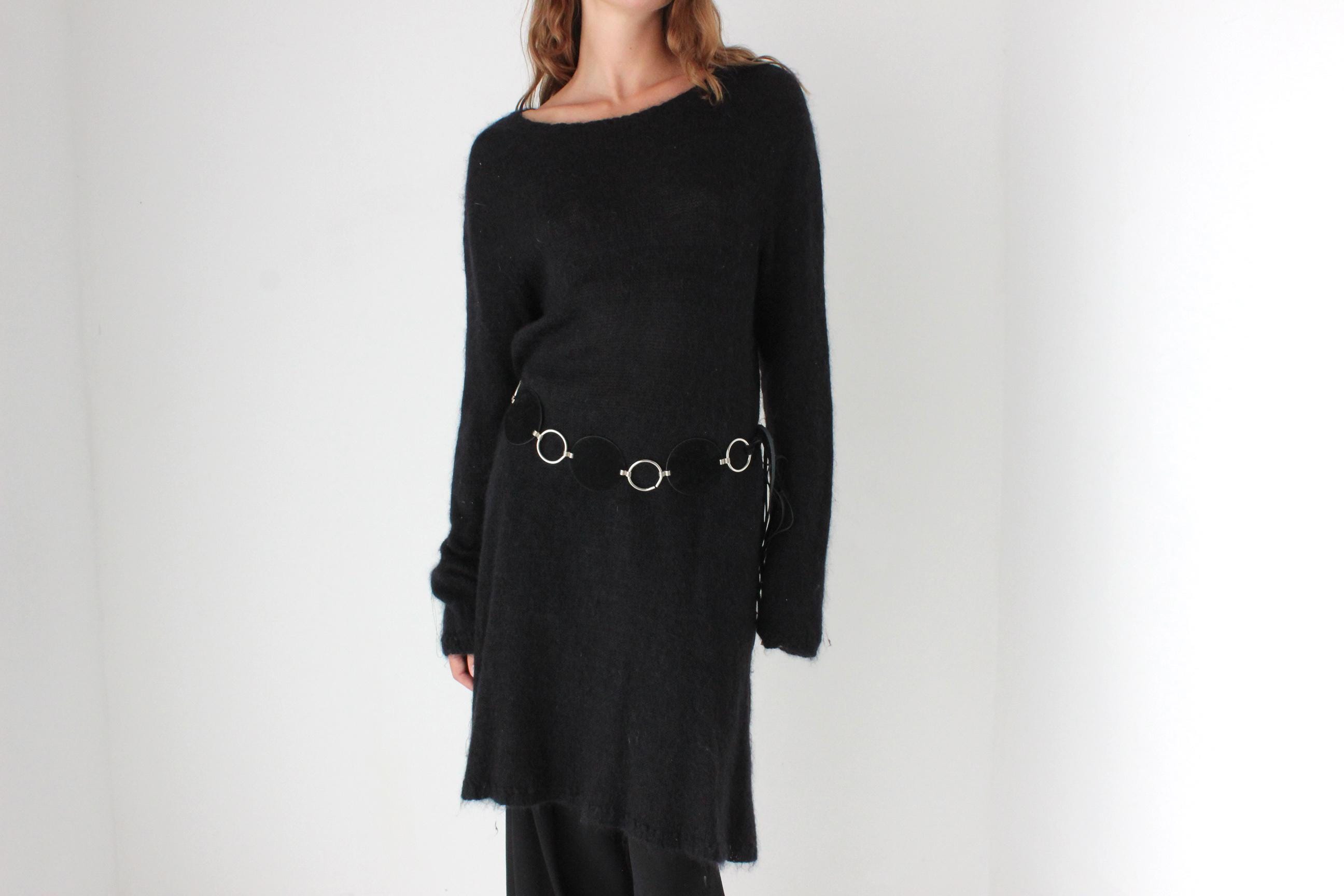 Y2K Angora Blend Knit Relaxed Long Sleeve Sweater Dress