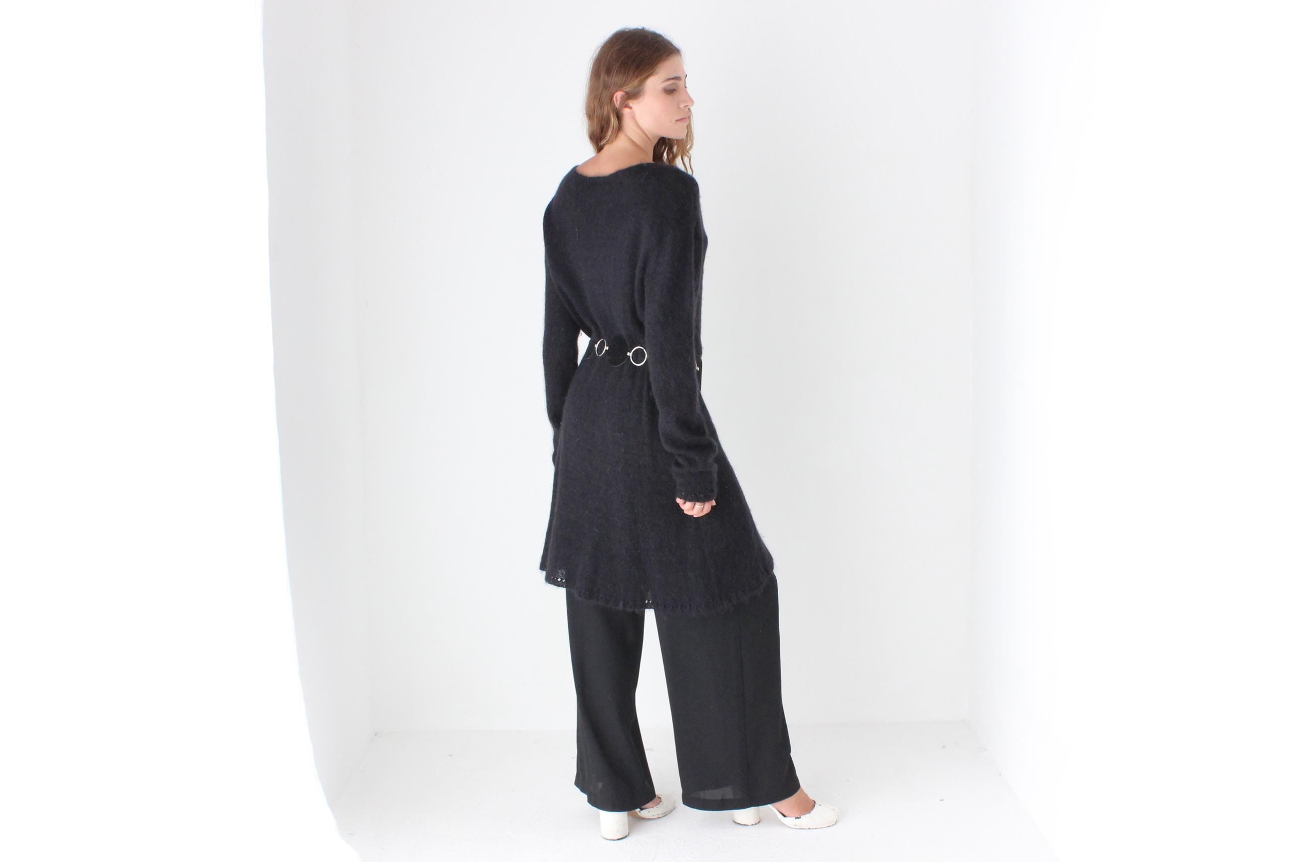 Y2K Angora Blend Knit Relaxed Long Sleeve Sweater Dress