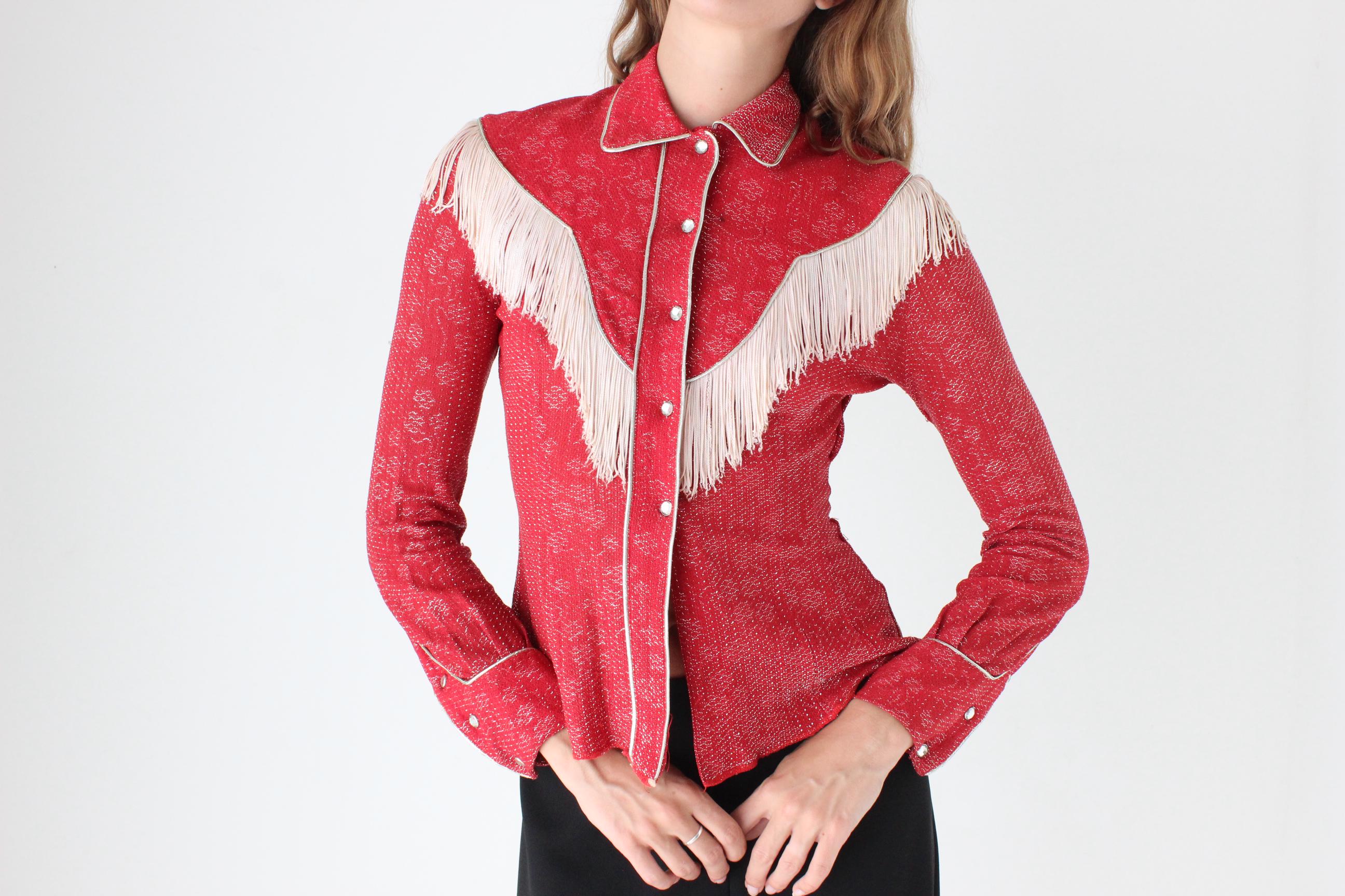 1970s Red Lurex Cowgirl Fringe Top by Ranch Maid Colorado