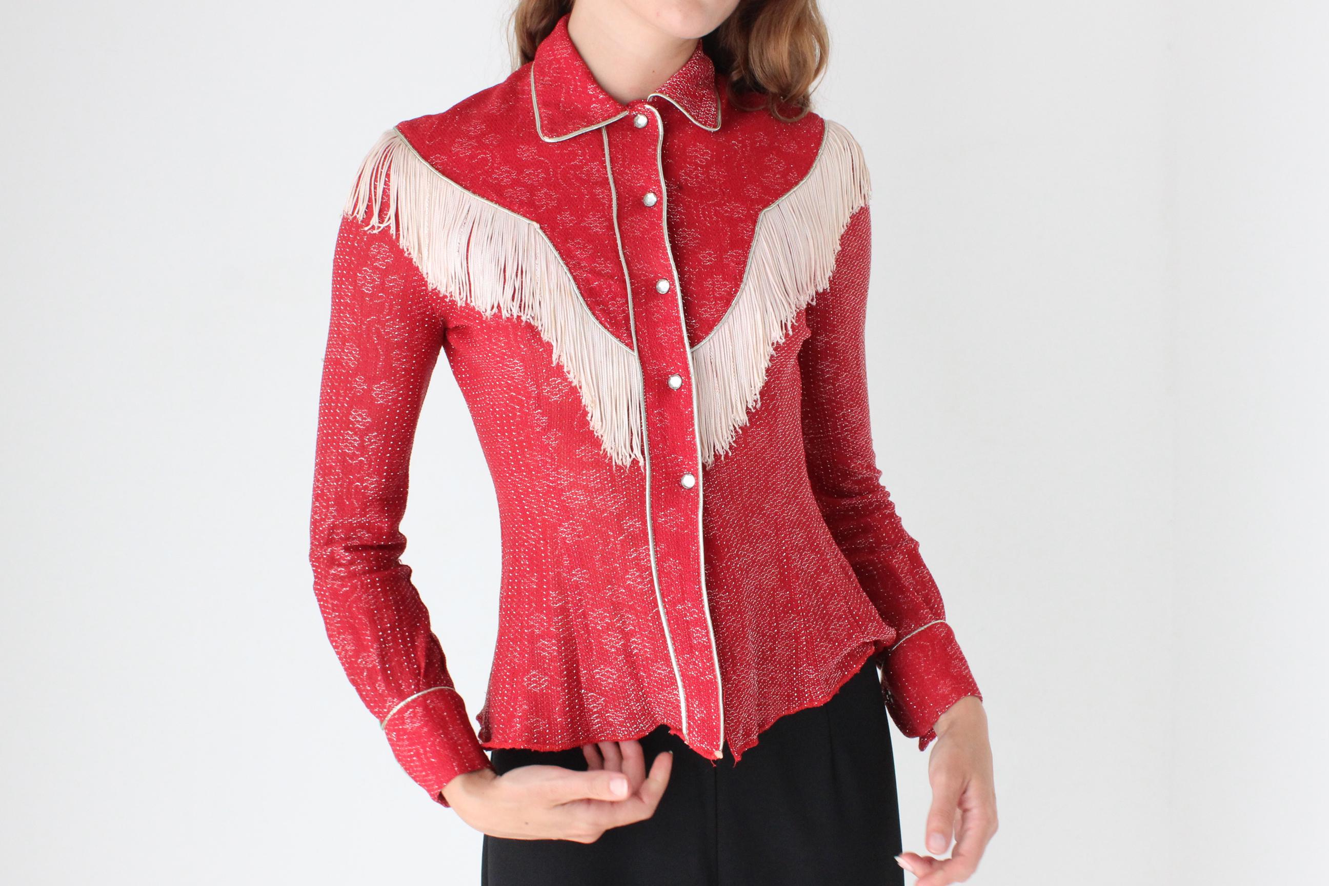 1970s Red Lurex Cowgirl Fringe Top by Ranch Maid Colorado