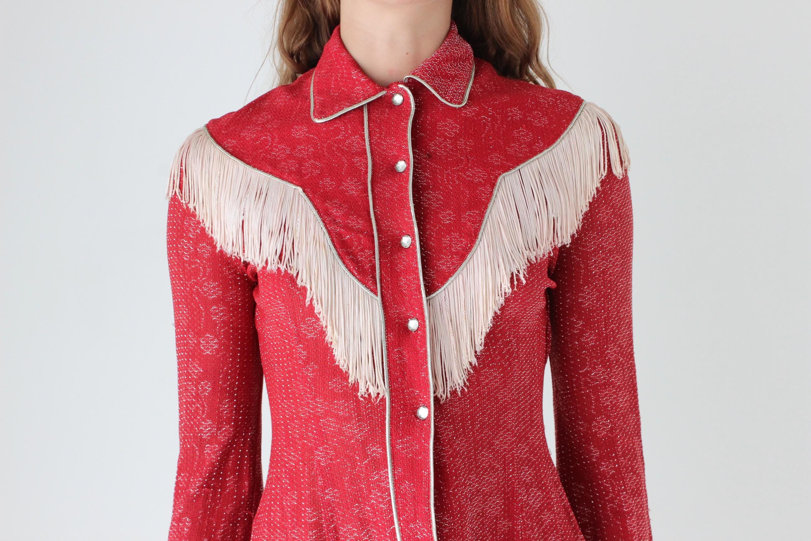 1970s Red Lurex Cowgirl Fringe Top by Ranch Maid Colorado
