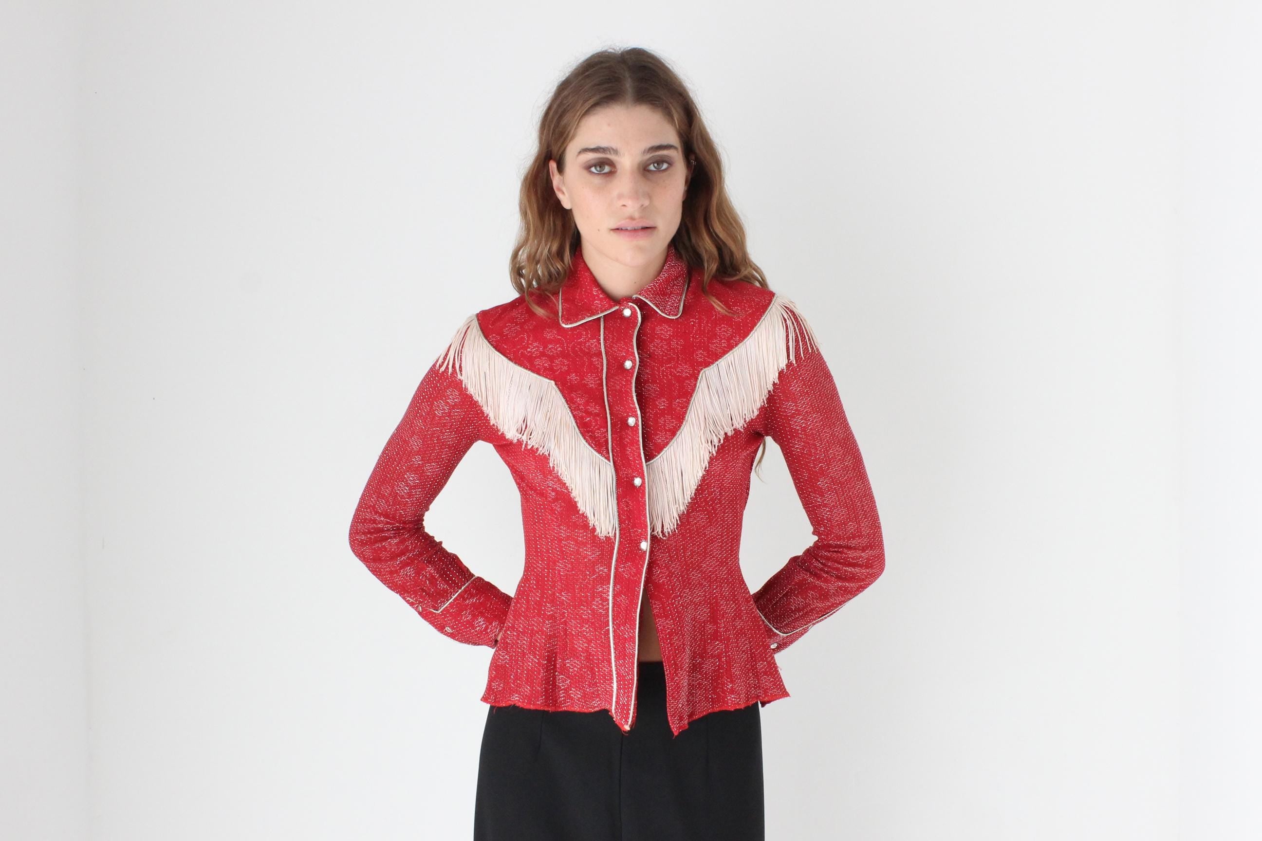 1970s Red Lurex Cowgirl Fringe Top by Ranch Maid Colorado