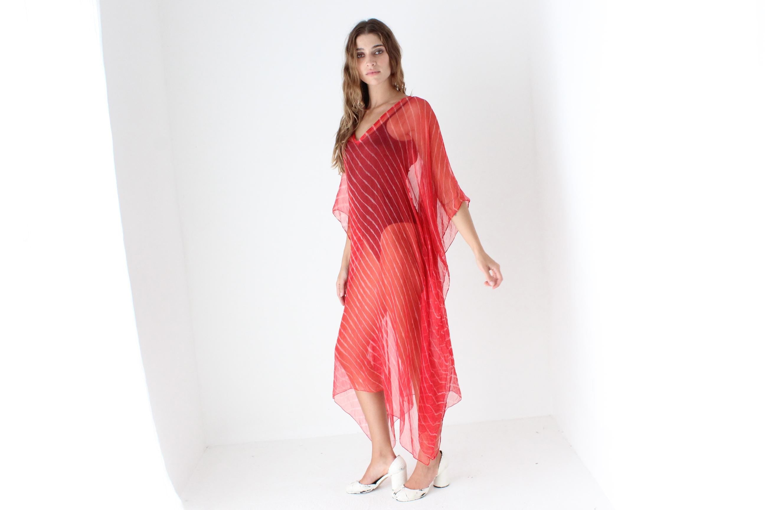 90s Sheer Red Silk Kaftan
