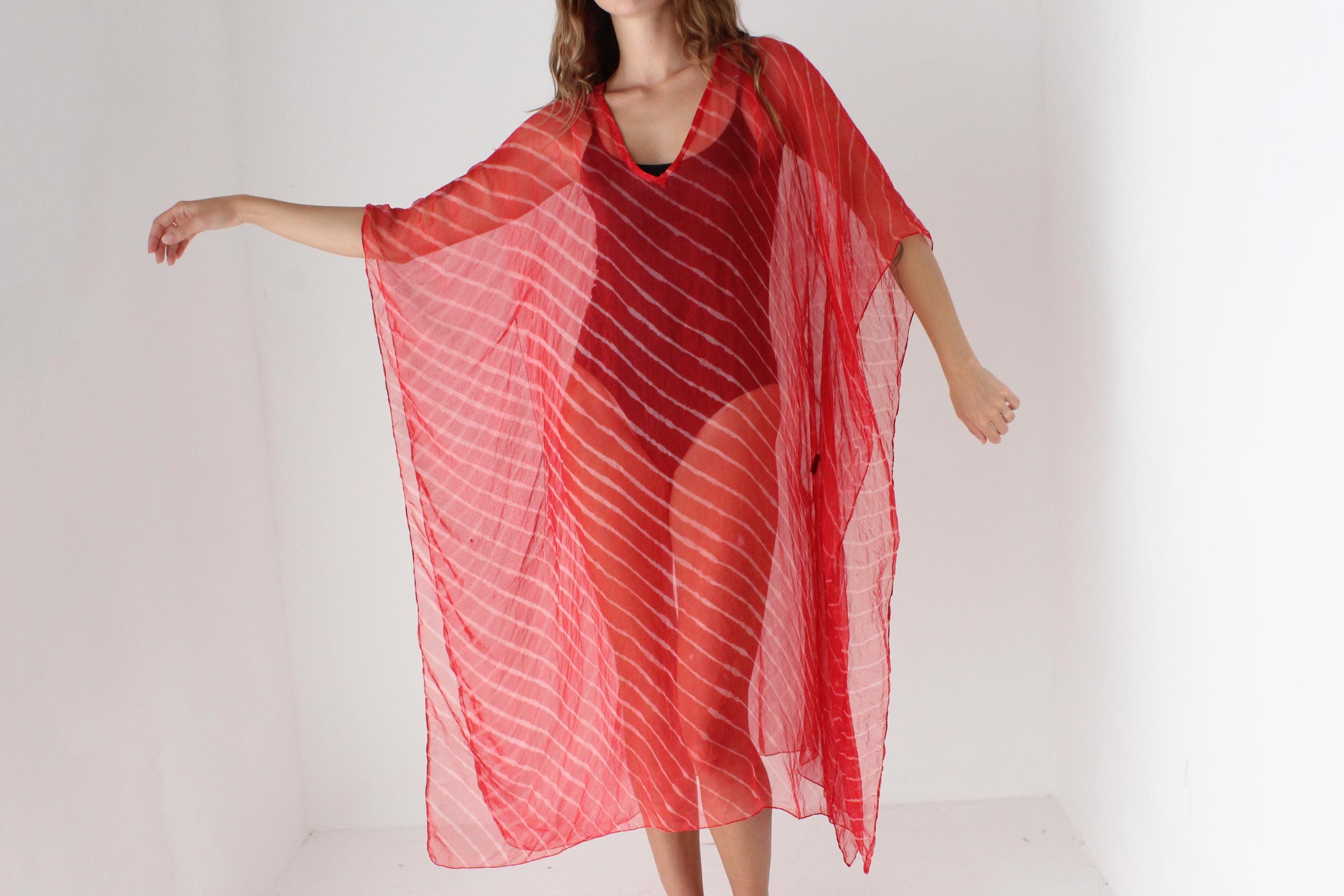 90s Sheer Red Silk Kaftan
