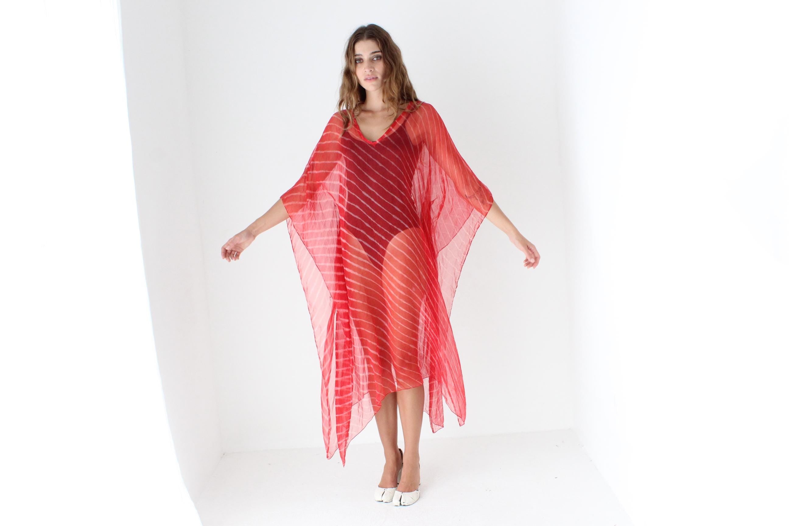 90s Sheer Red Silk Kaftan