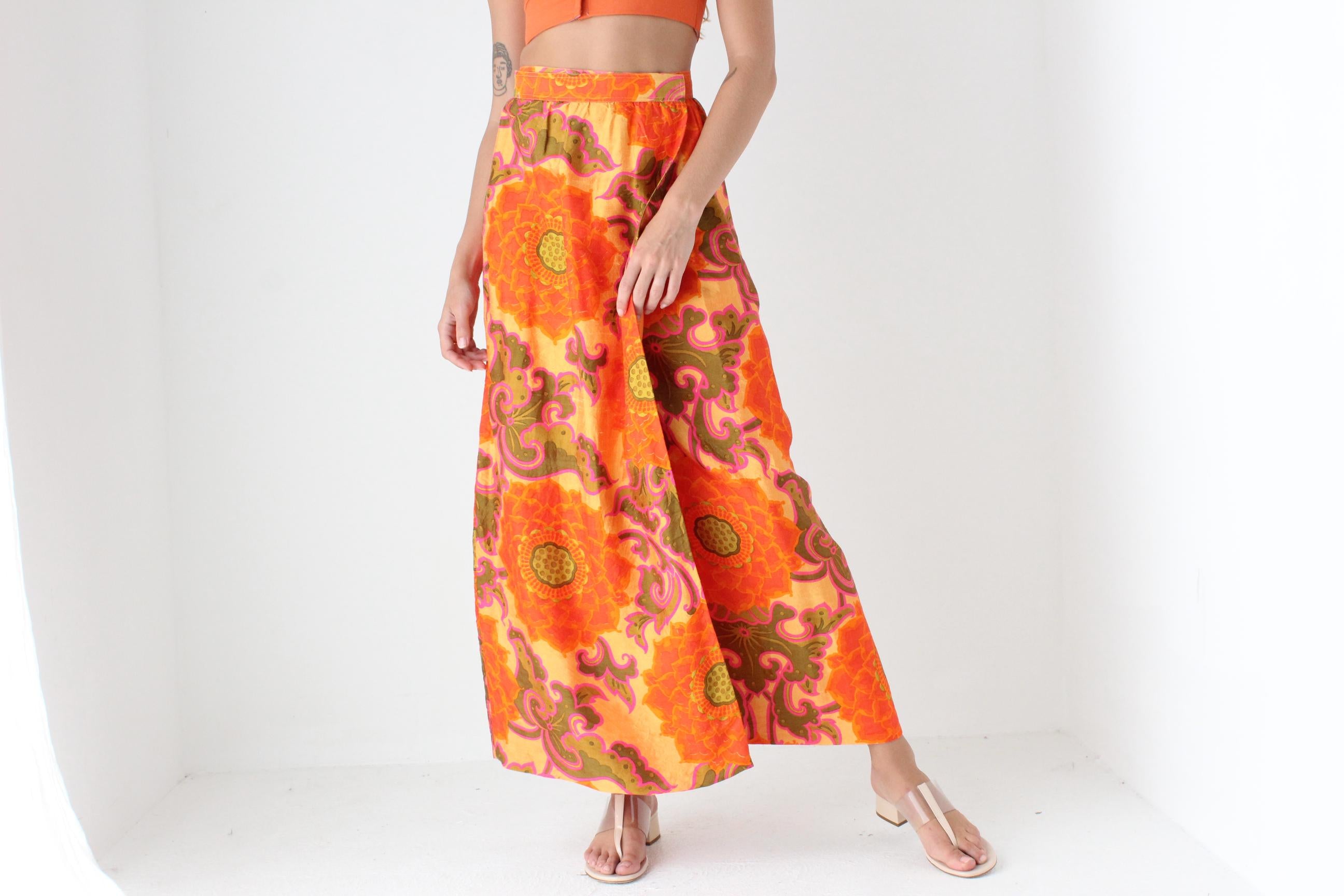 70s Handwoven Thai Silk Psychedelic Column Skirt