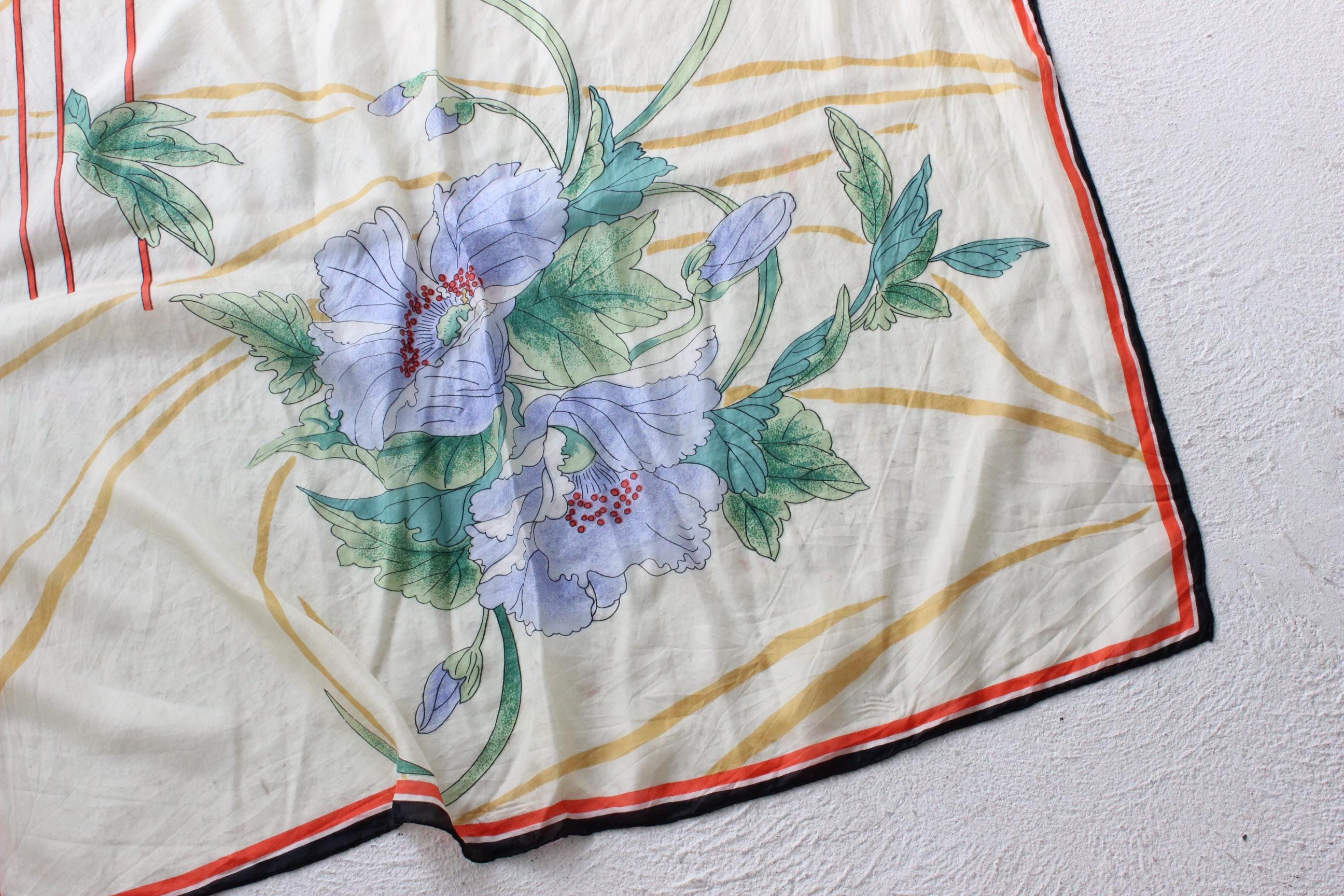 70s Pure Silk Floral Scarf