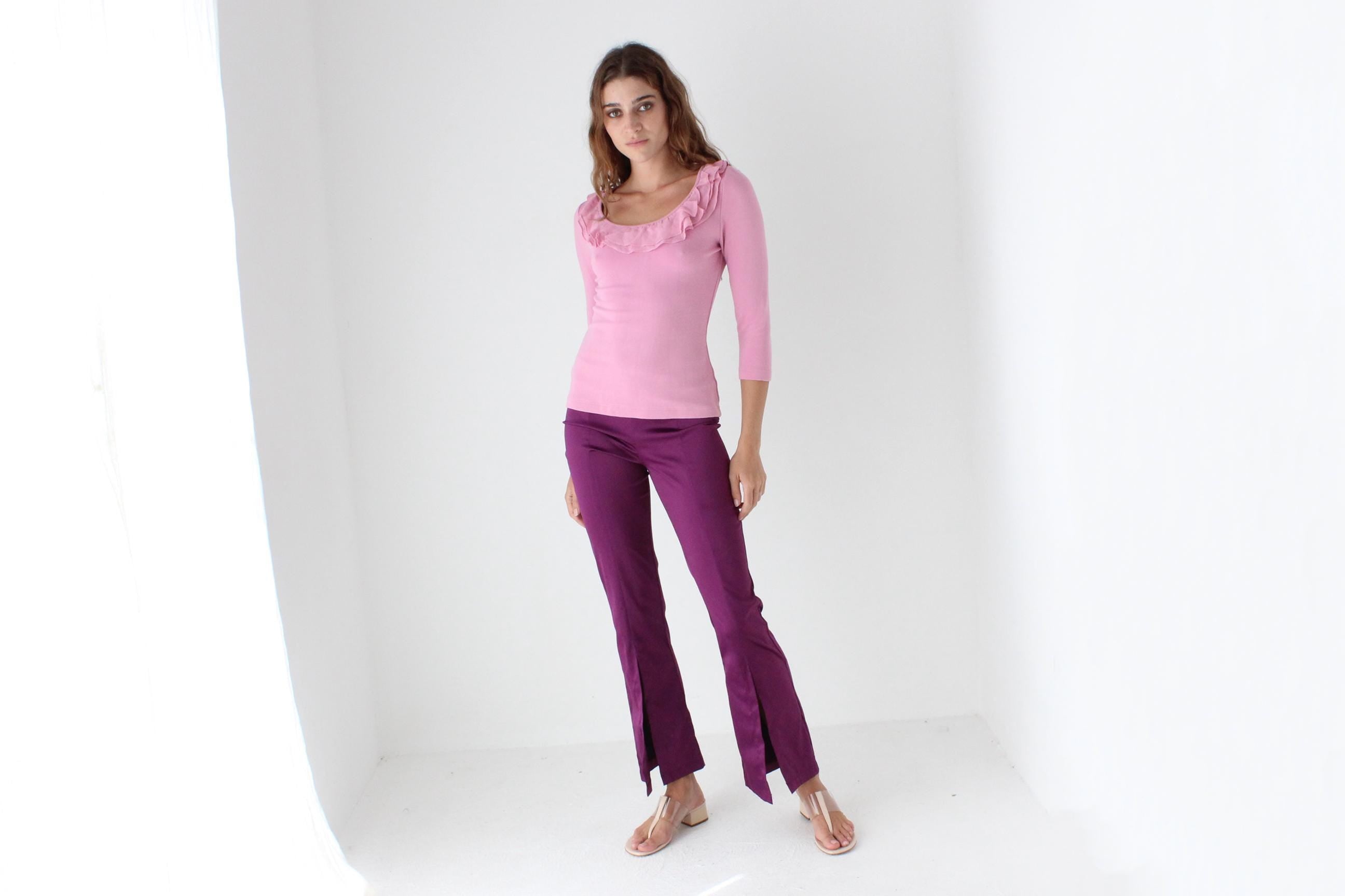 Y2K Babe Purple Bootcut Slit Flares