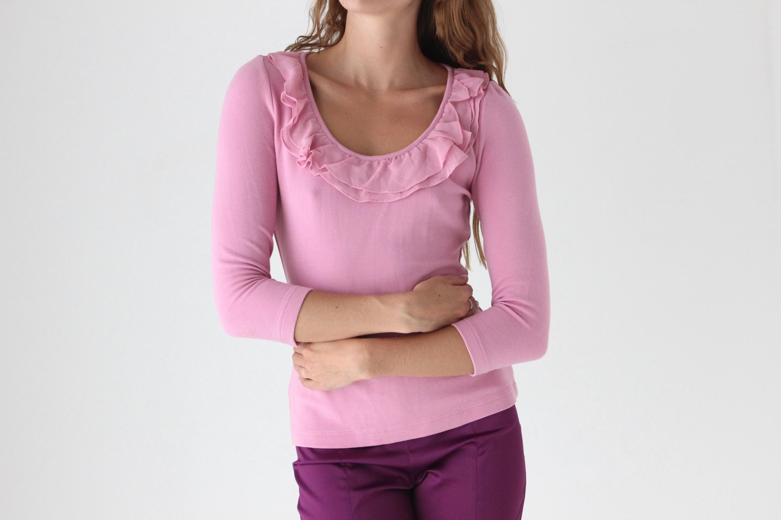 Y2K Bubblegum Frilly Scoop Neck Top
