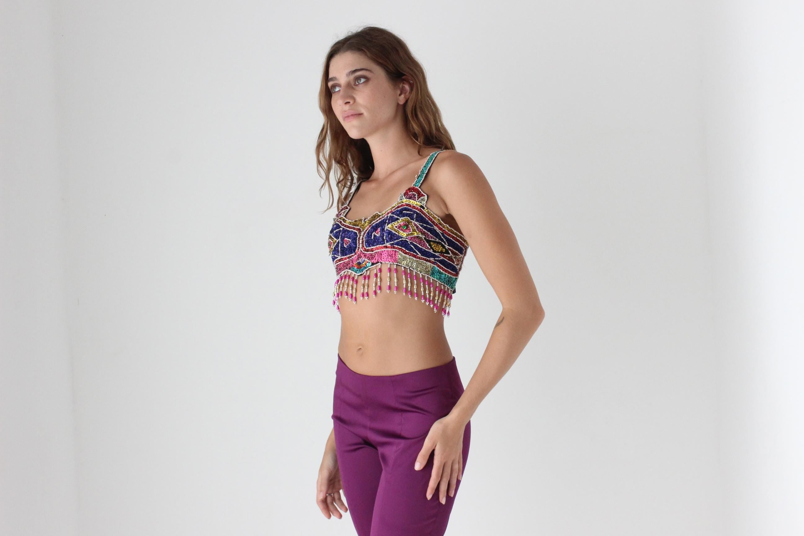 80s Rainbow Sequin Crop Top