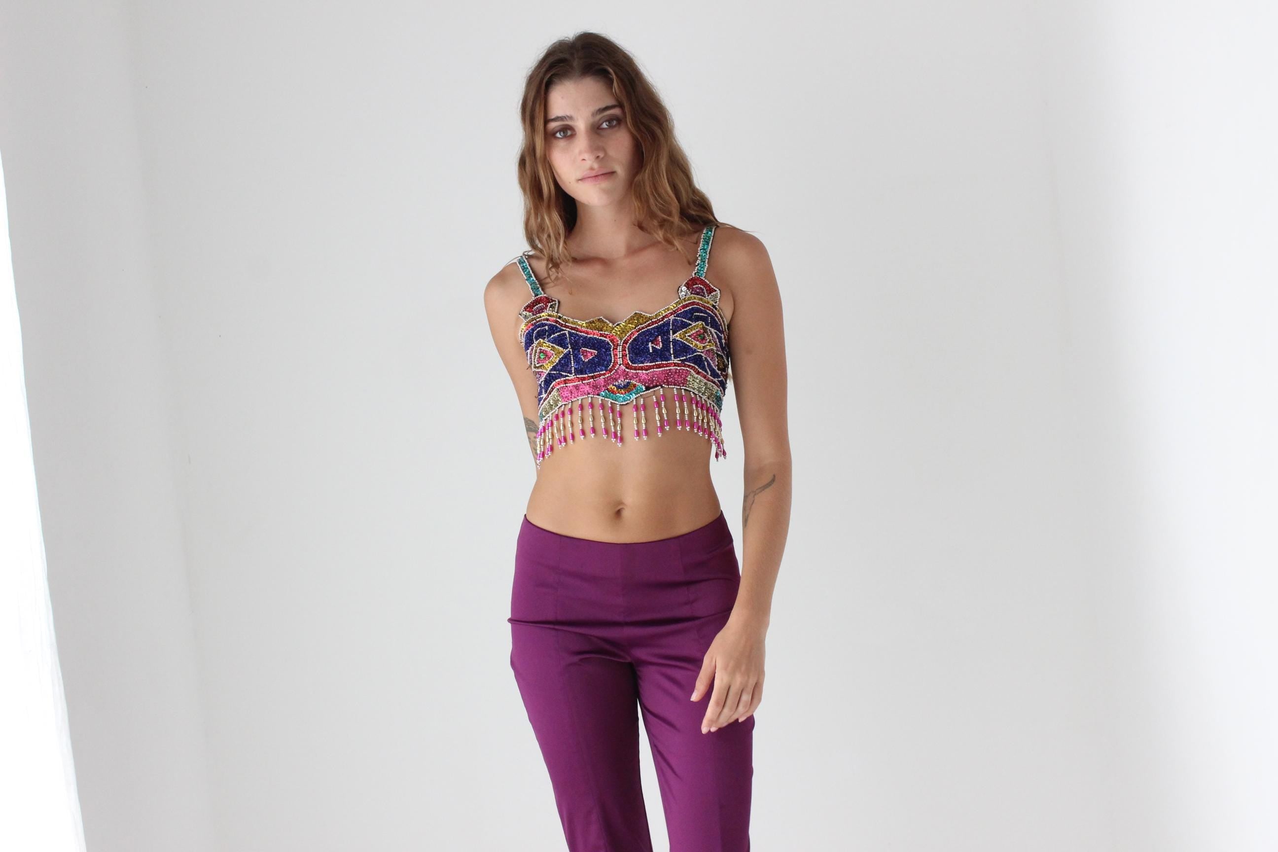 80s Rainbow Sequin Crop Top