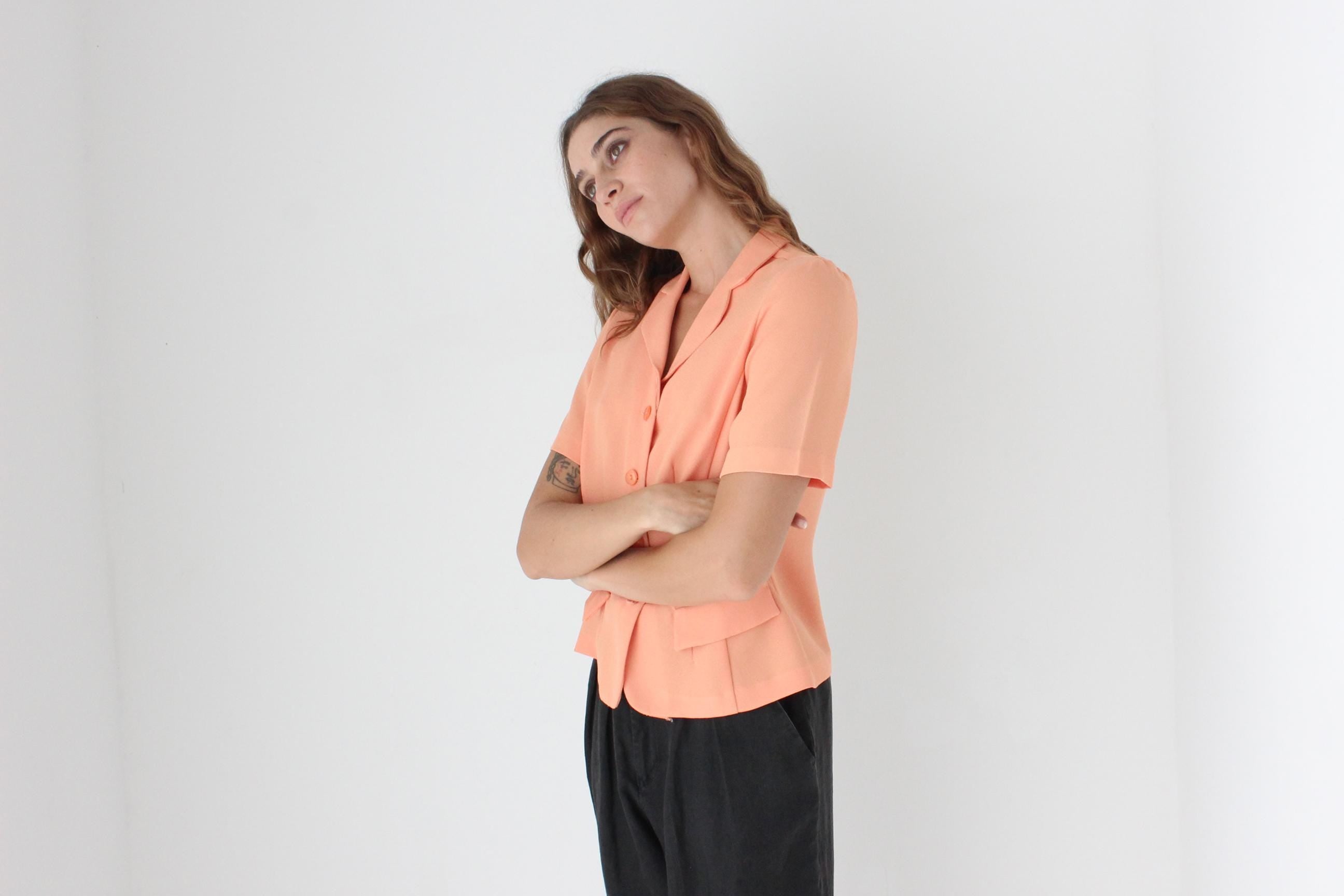 80s Sherbet Crepe Short Sleeve Button Up
