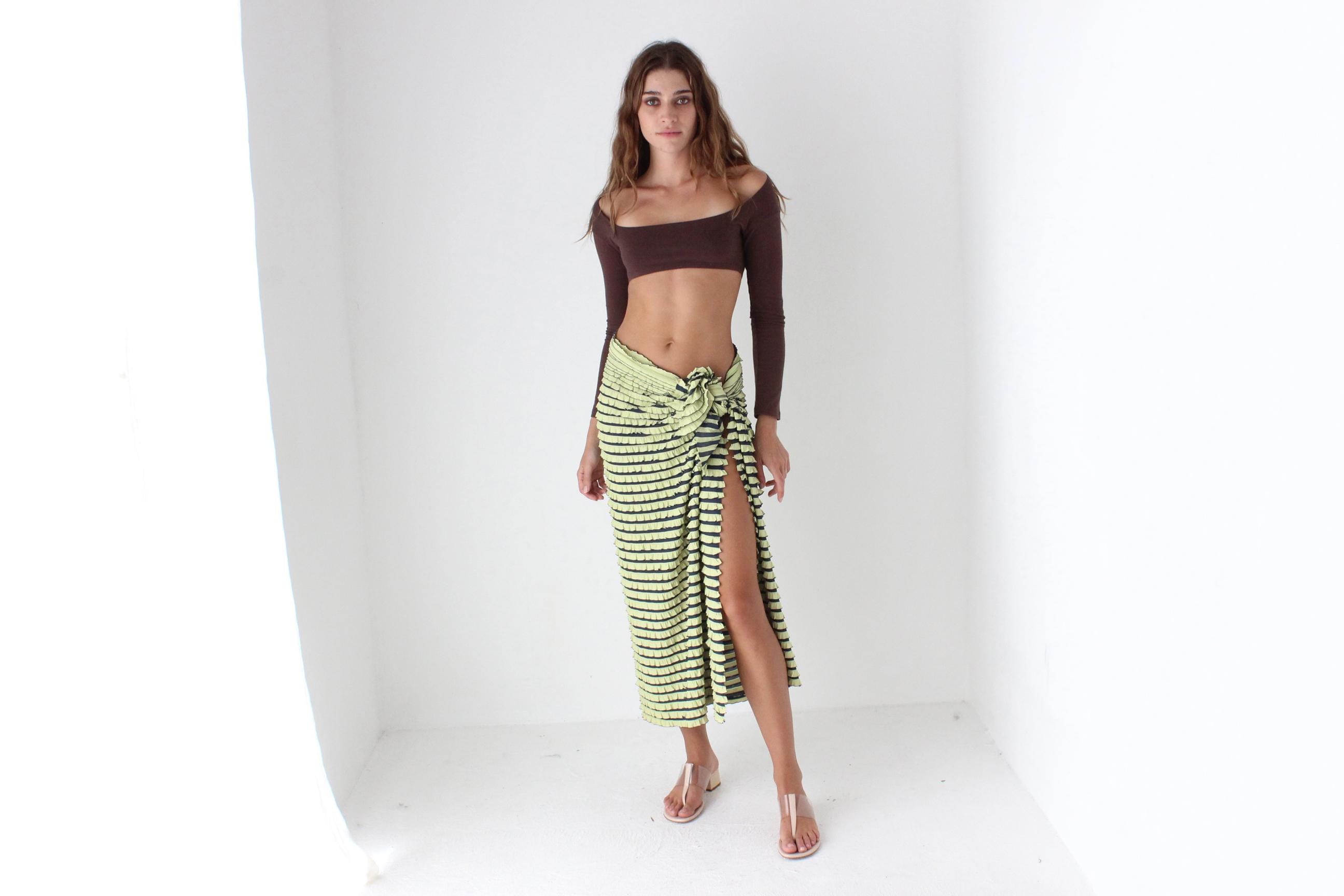 90s 3D Frill Sarong / Tie Up Skirt