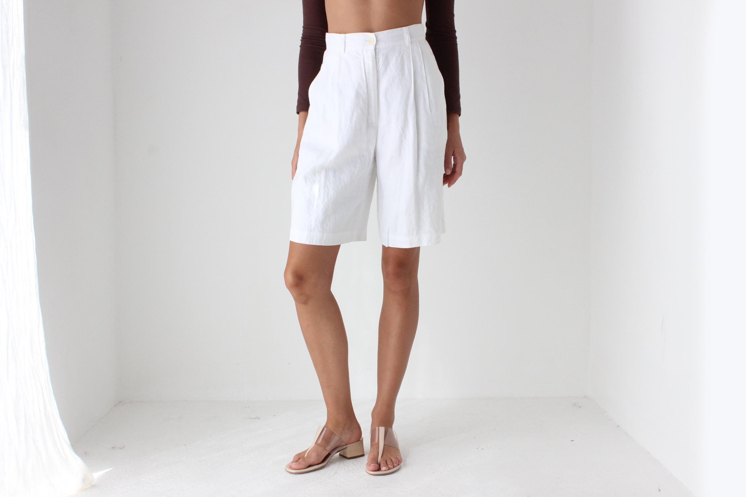 90s Laura Ashley White Linen Tailored Shorts