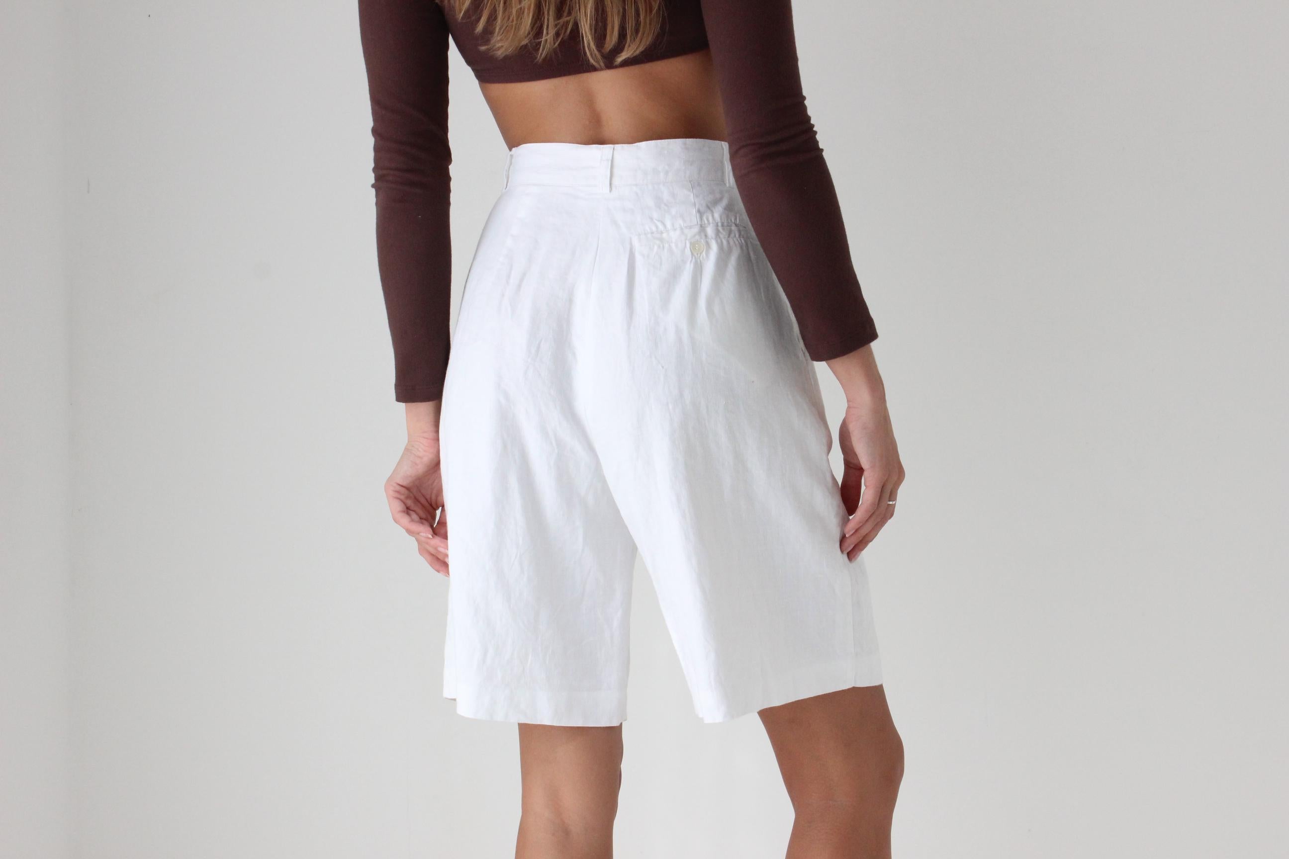 90s Laura Ashley White Linen Tailored Shorts