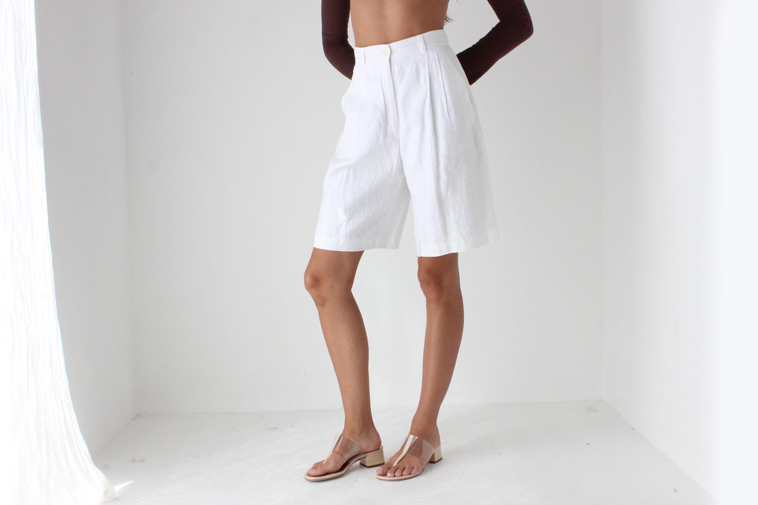 90s Laura Ashley White Linen Tailored Shorts