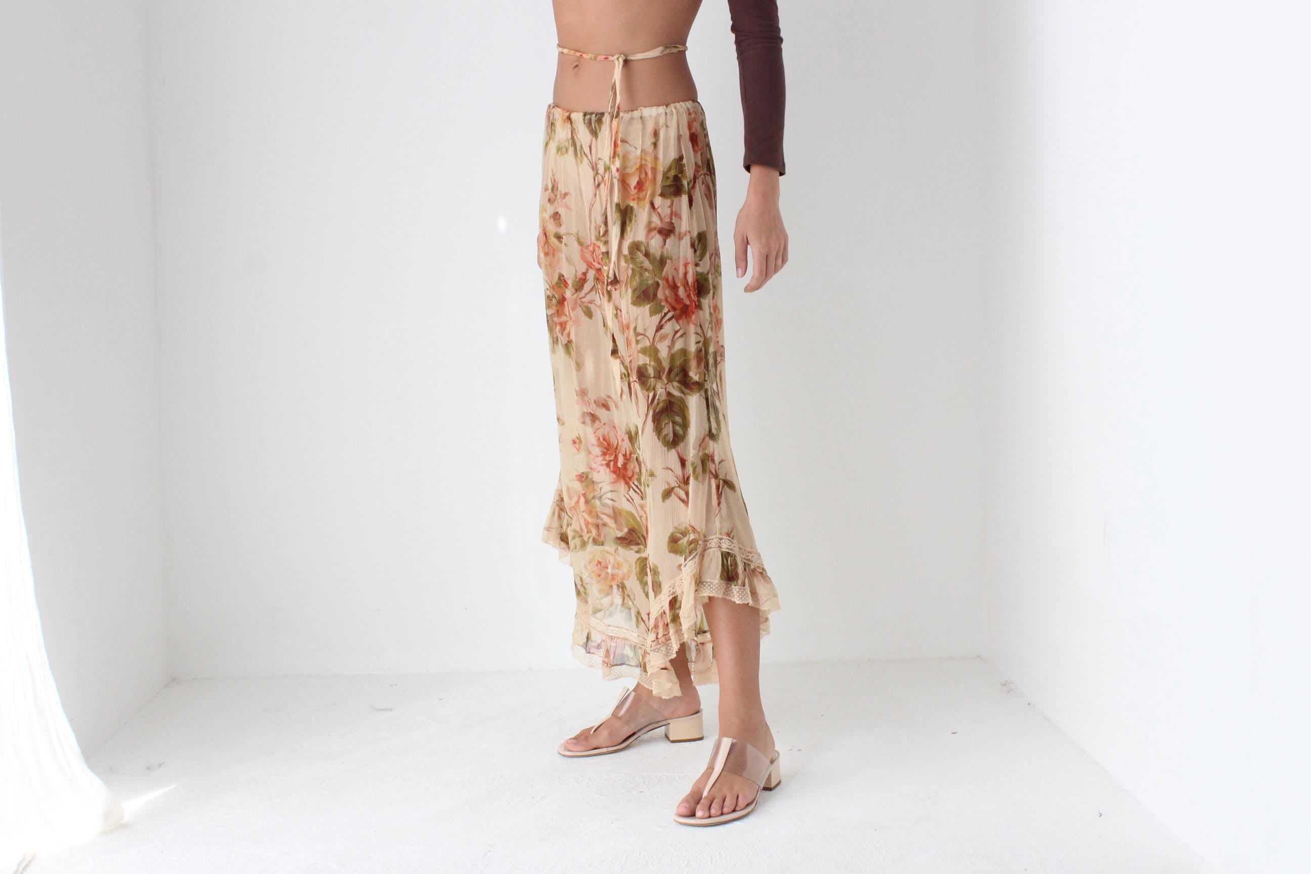 2000s Zimmermann Sheer Floral Silk Skirt