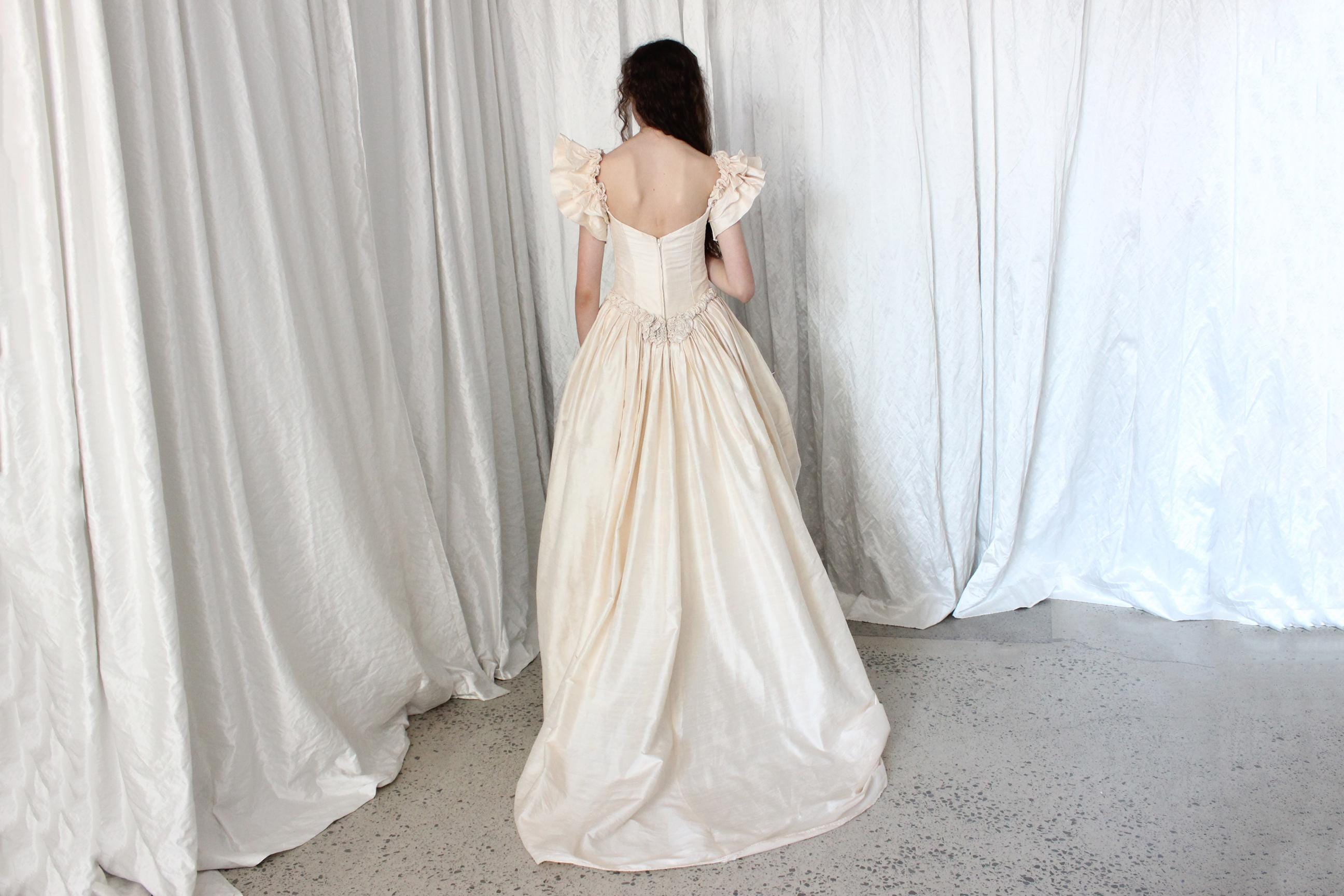 Custom 1991 Raw Silk Dupion Basque Waist Gown