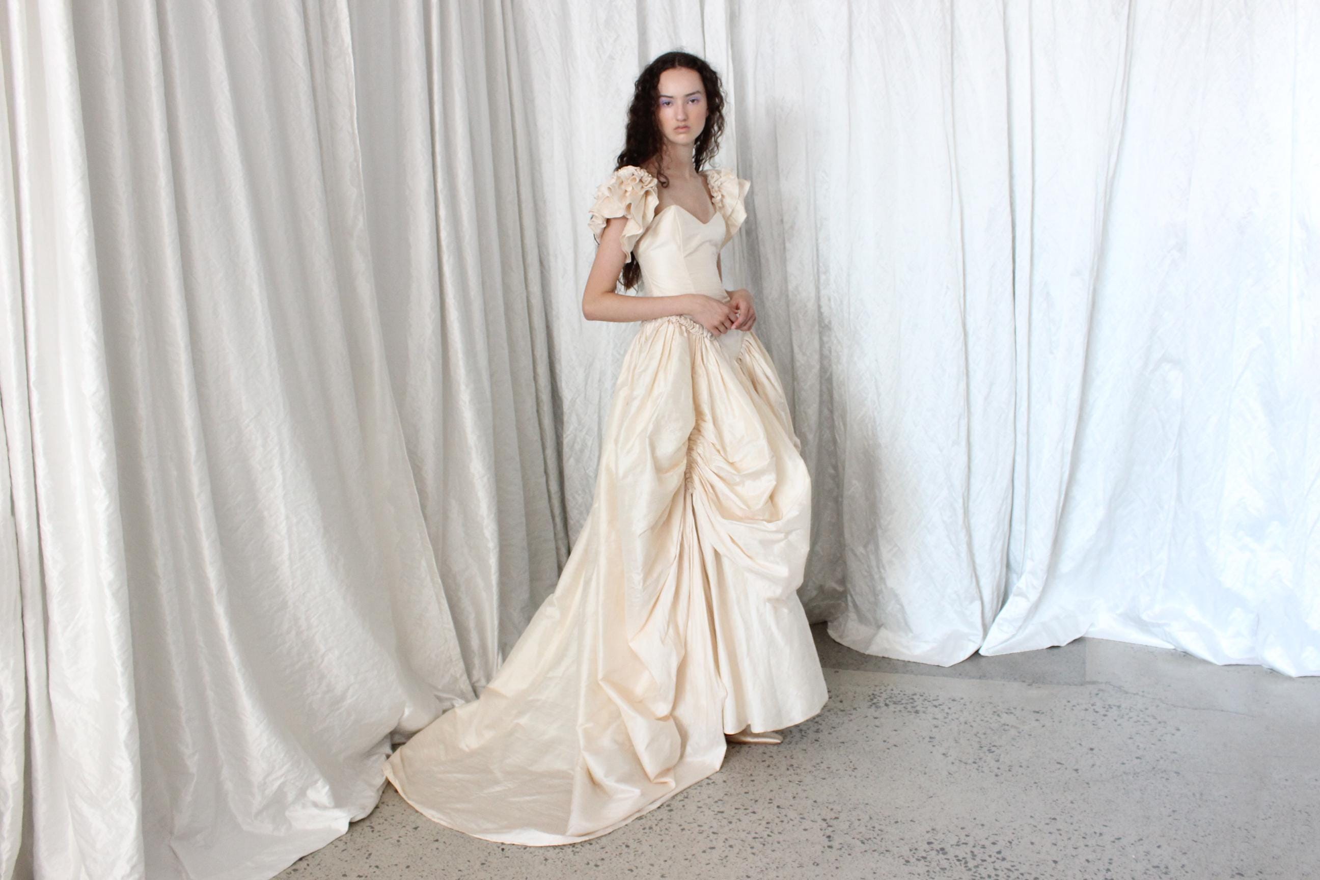 Custom 1991 Raw Silk Dupion Basque Waist Gown