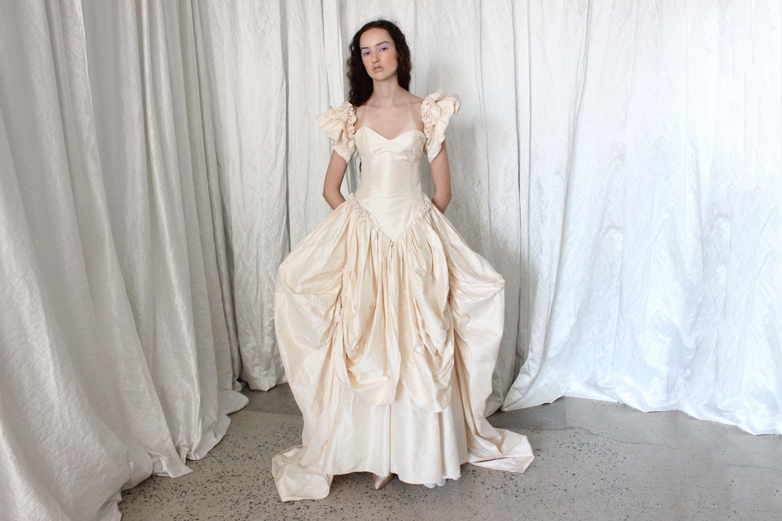 Custom 1991 Raw Silk Dupion Basque Waist Gown