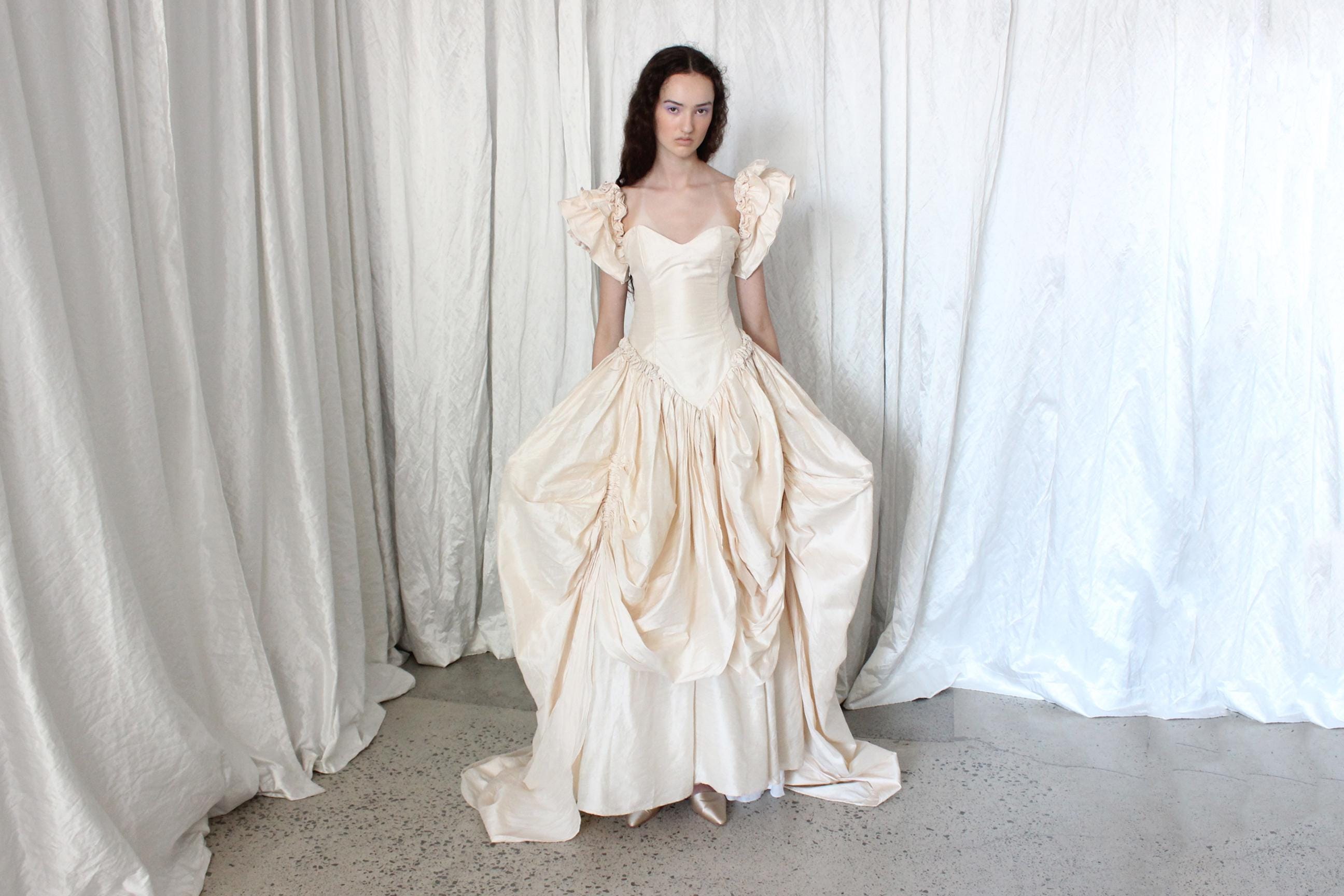 Custom 1991 Raw Silk Dupion Basque Waist Gown