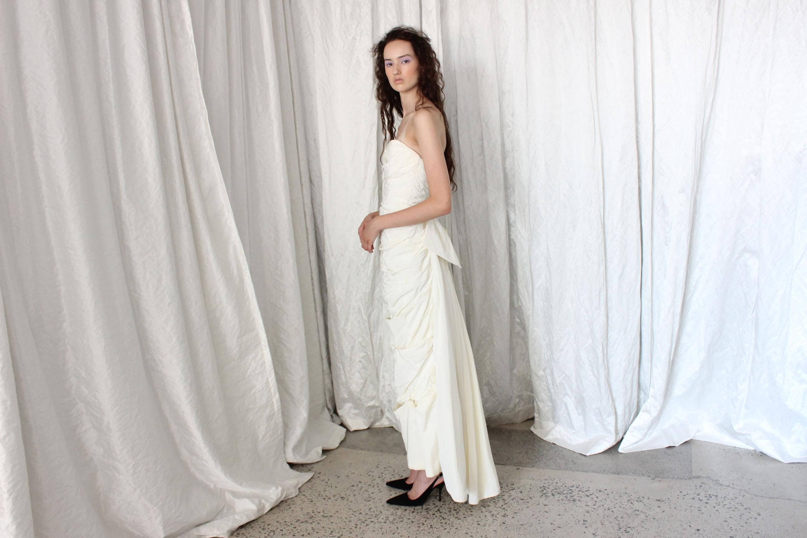 80s Victor Costa Strapless Textural Taffeta Gown