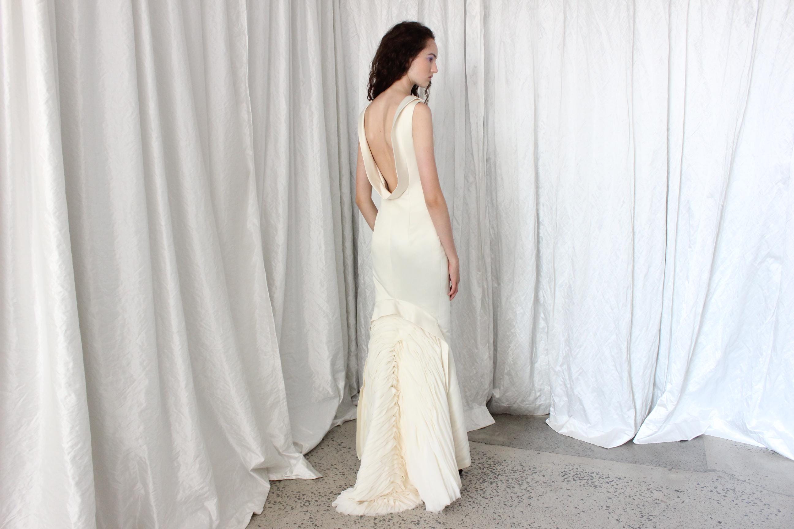 The Most Chic 90s Duchess Satin High Neck Hourglass Mermaid Gown