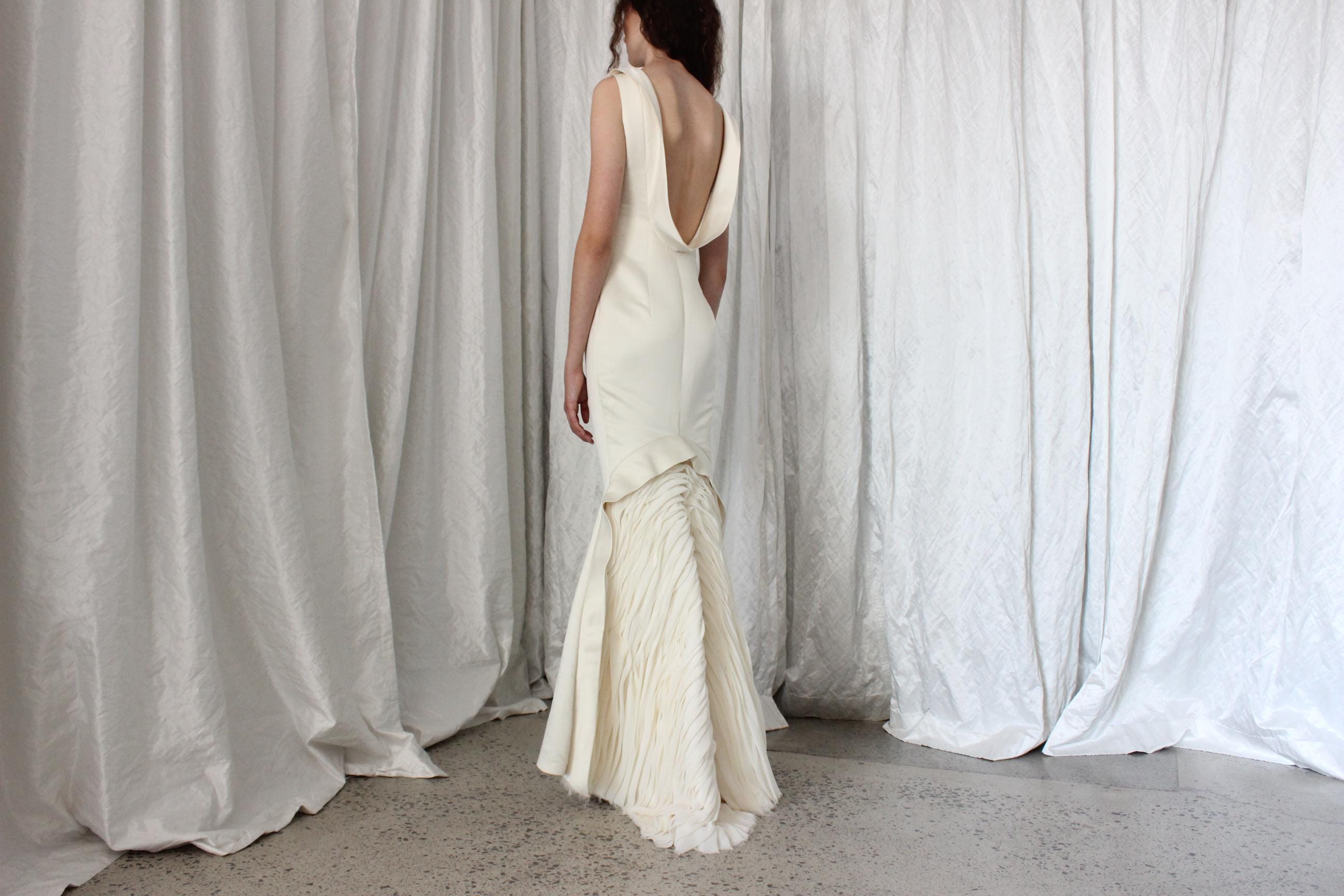 The Most Chic 90s Duchess Satin High Neck Hourglass Mermaid Gown