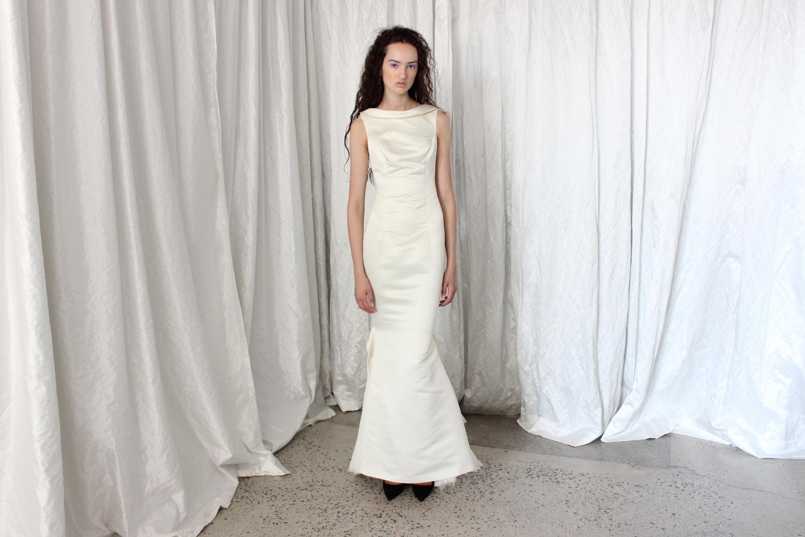 The Most Chic 90s Duchess Satin High Neck Hourglass Mermaid Gown