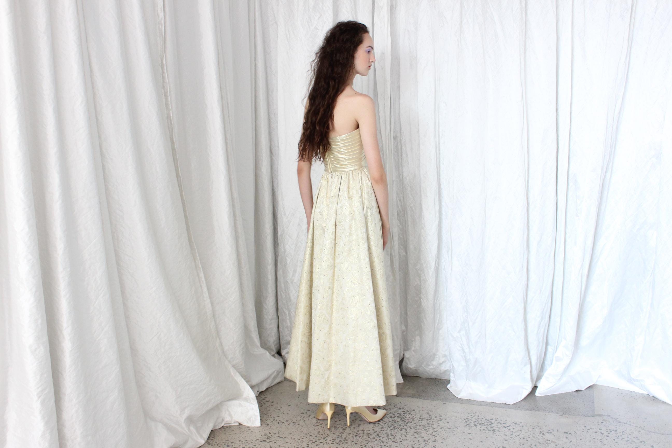 1980s Gold Hollywood Glamour Gown by Rose Taft Couture