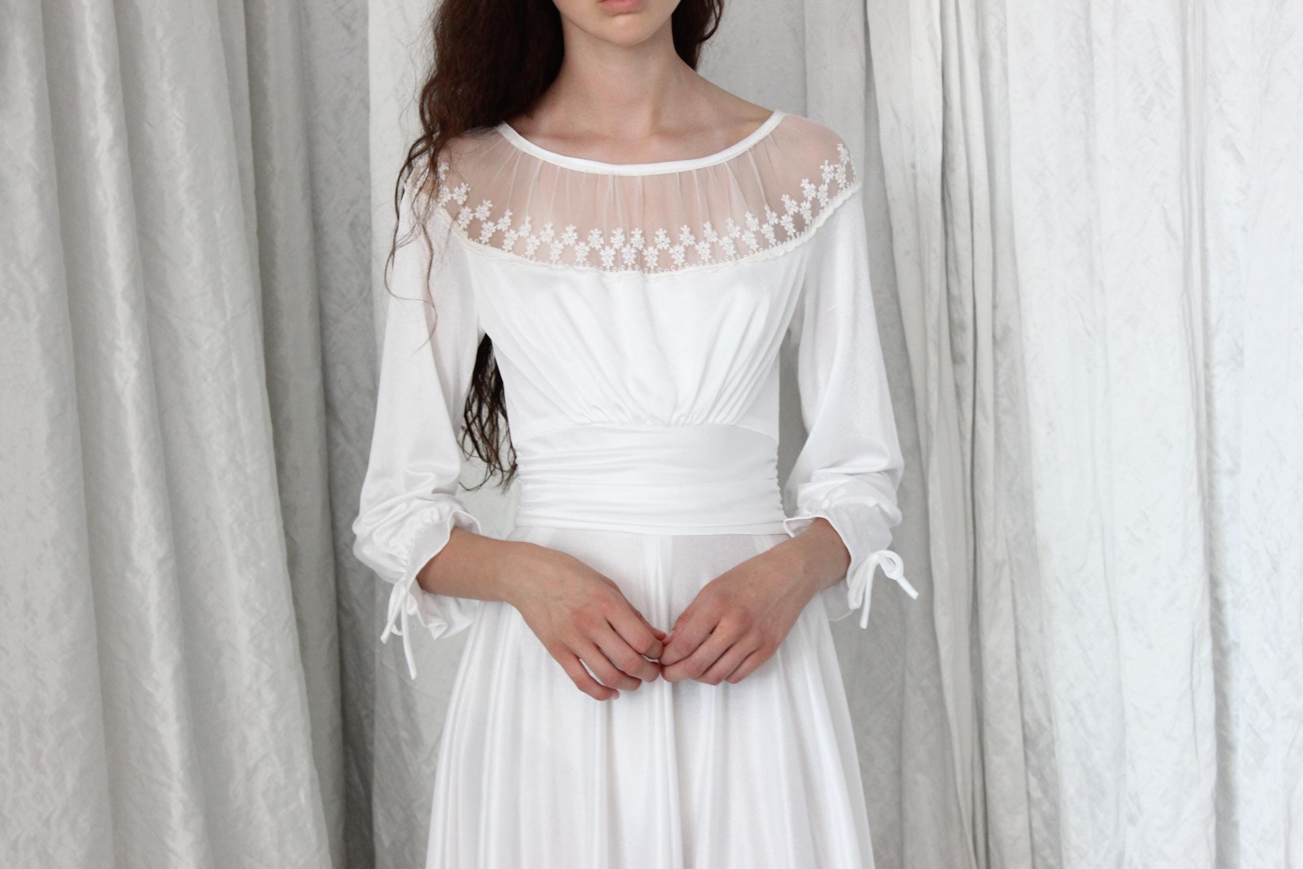 Romantic 70s Jersey & Lace Wedding Gown