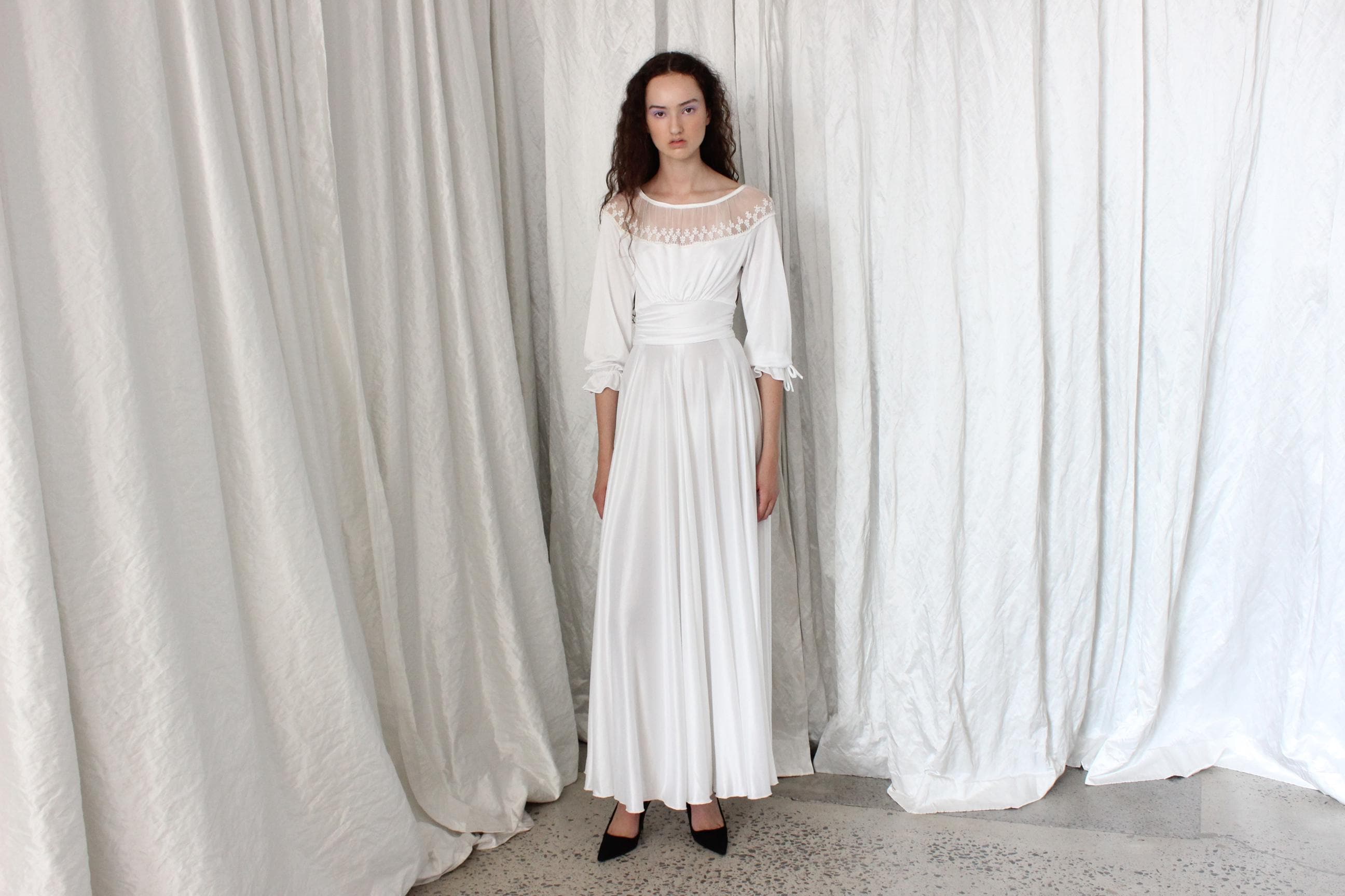 Romantic 70s Jersey & Lace Wedding Gown