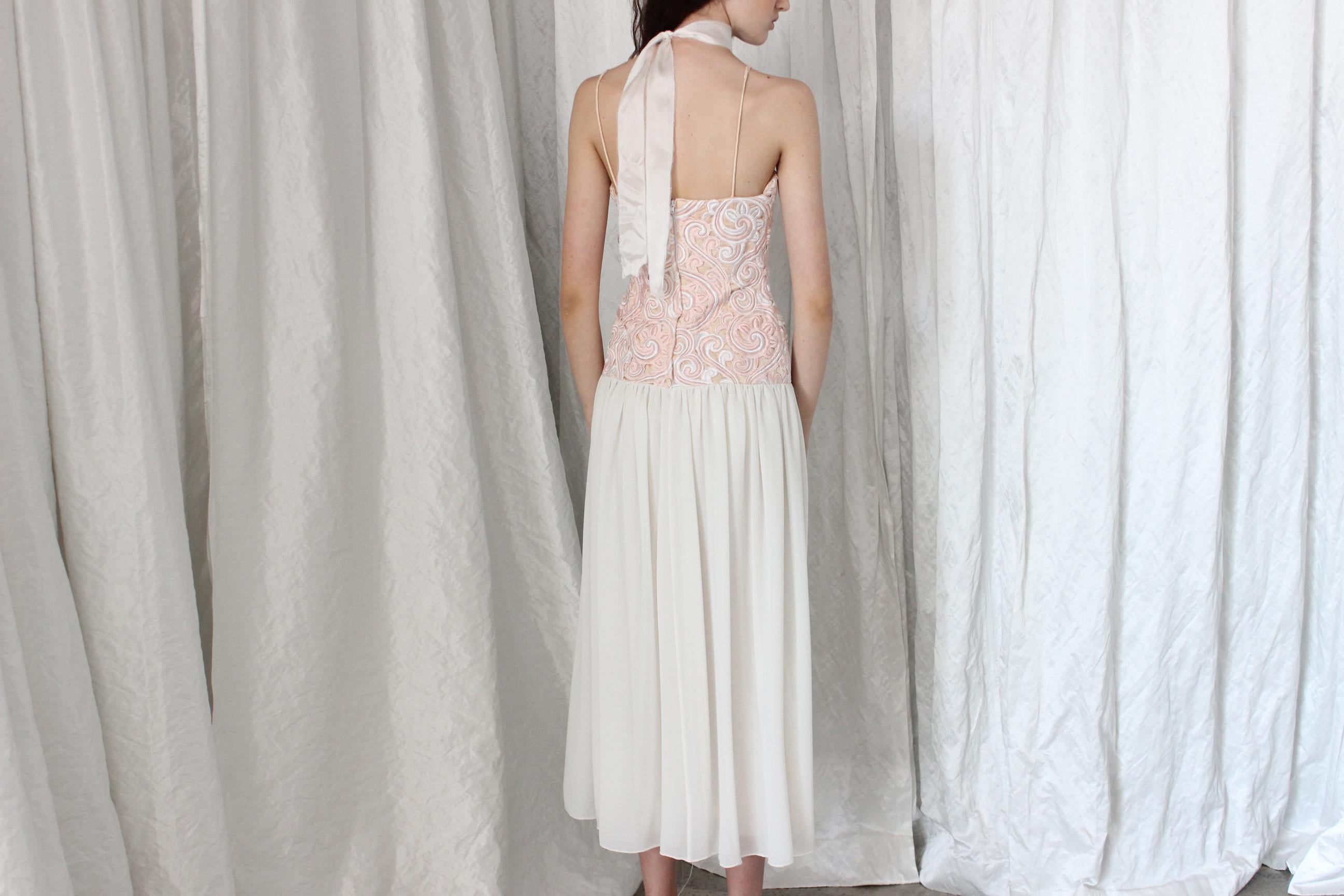 80s Silk & Cotton Cutwork Drop Waist Dress