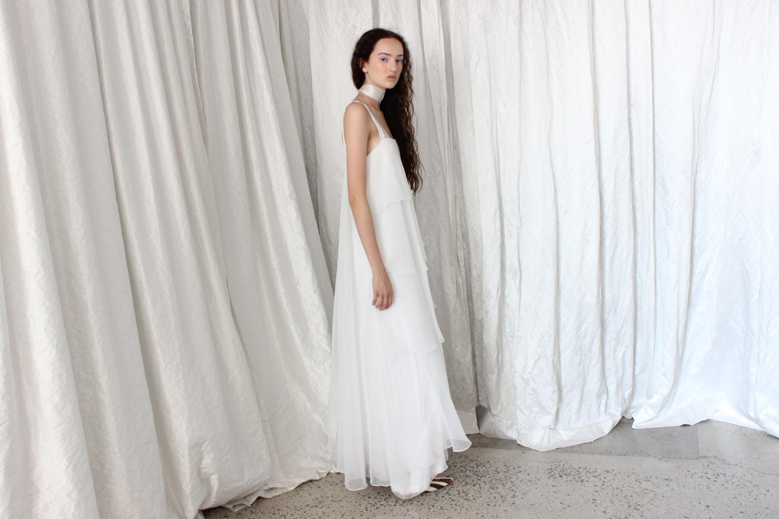 Romantic 70s Tiered Ruffle Wedding Dress