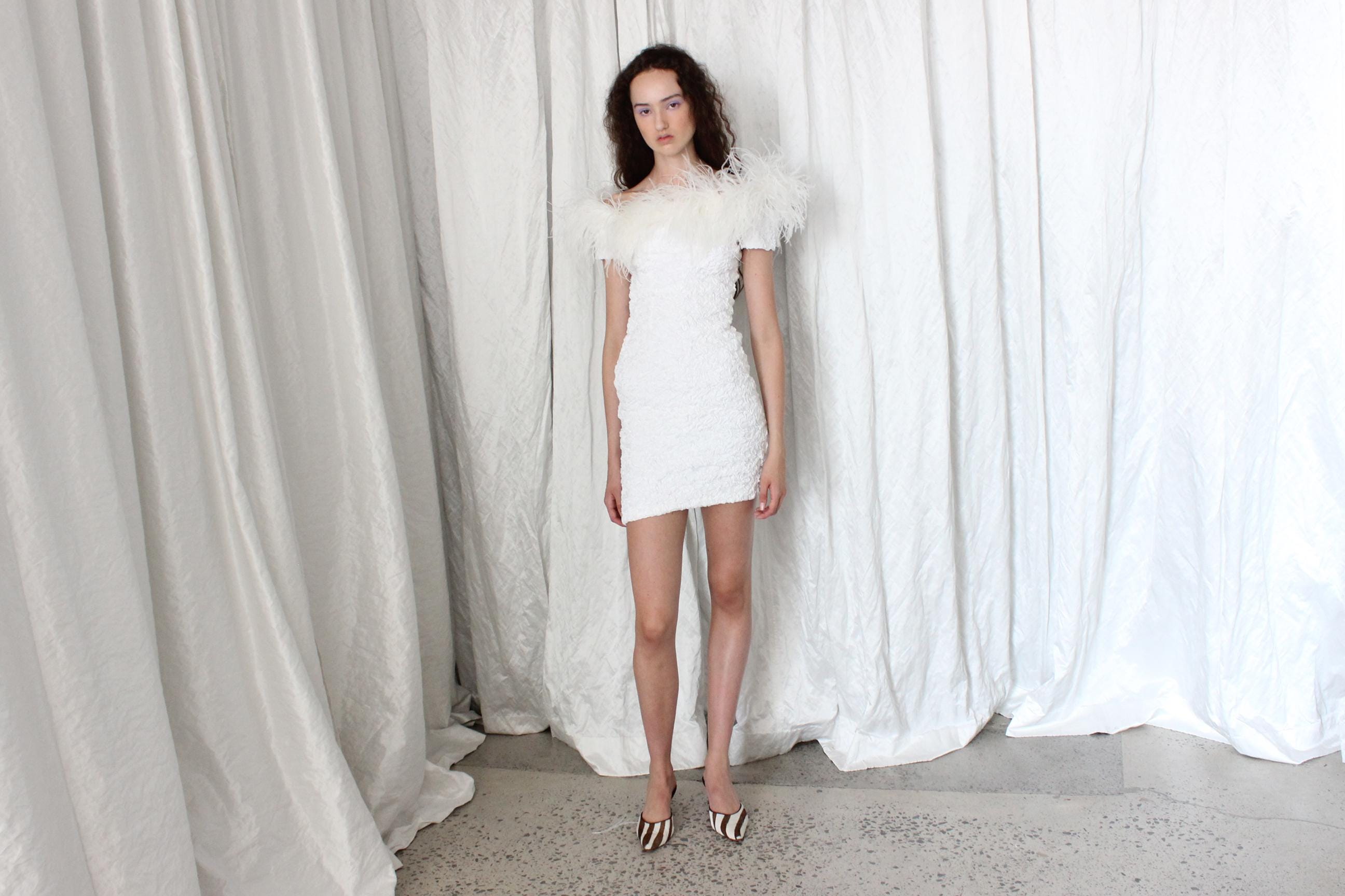 80s Popcorn Stretch & Ostrich Feather Mini