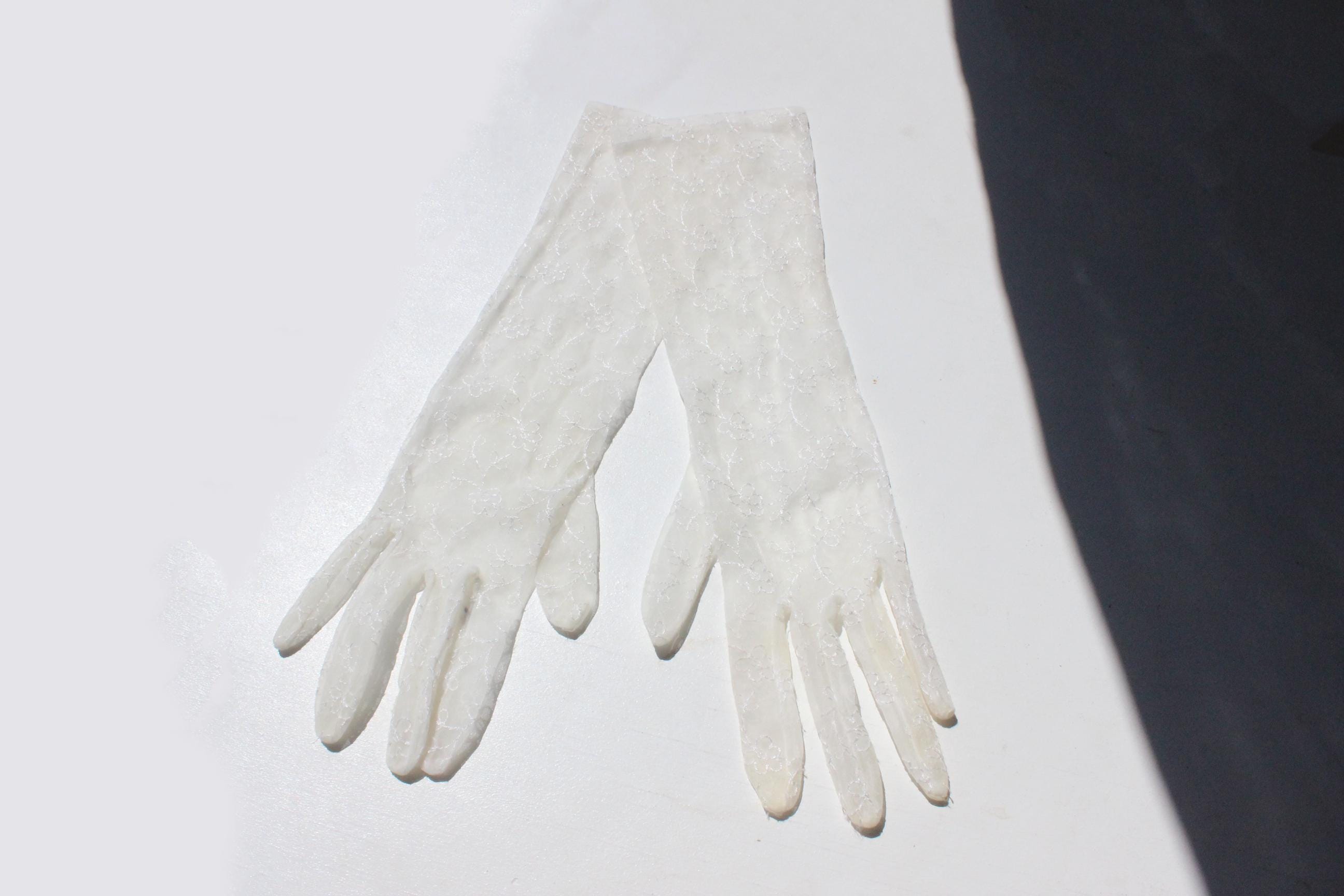 1960s Dainty Embroidered Lace Bridal Gloves