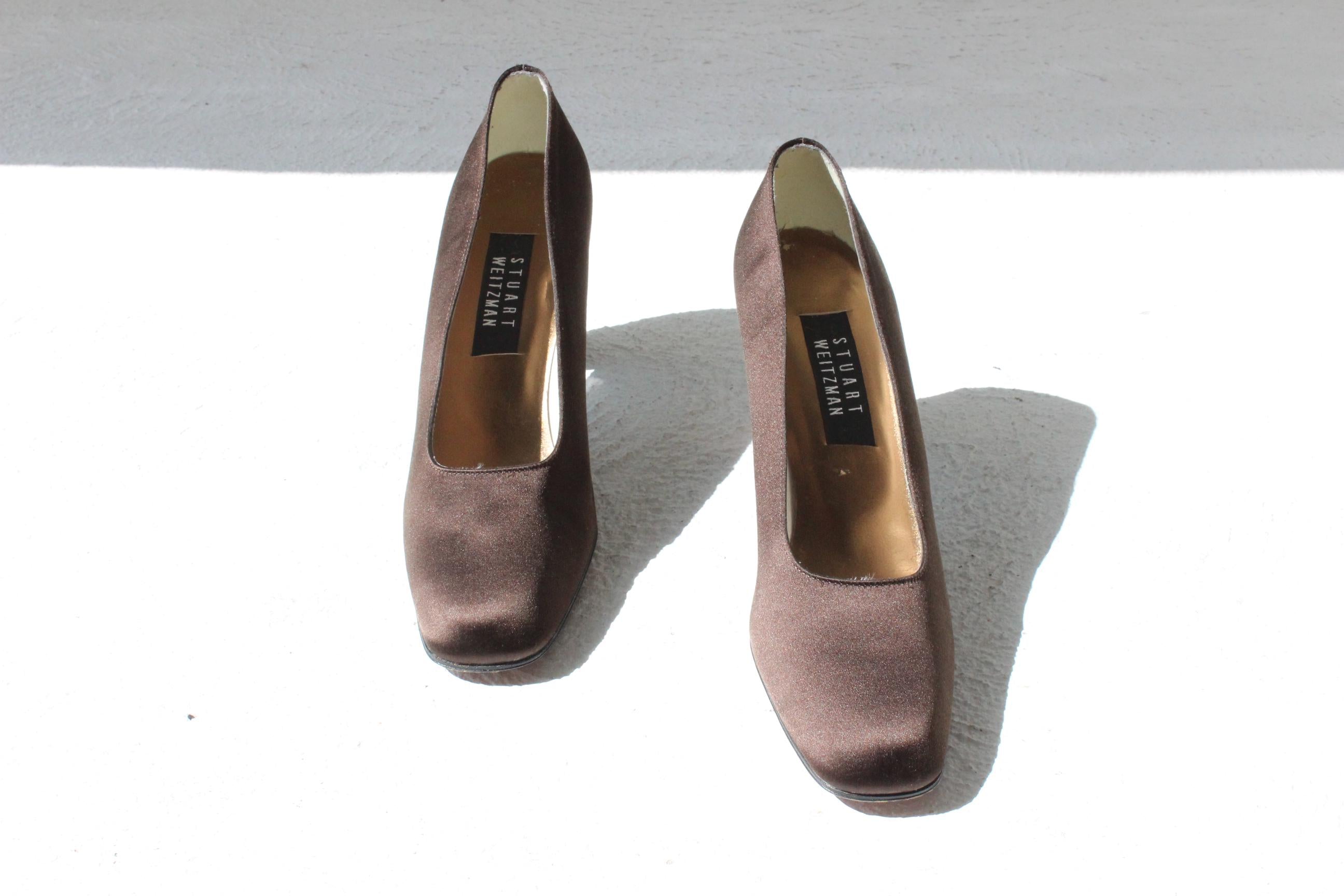 90s Stuart Weitzman Chocolate Satin Heels - Euro 38.5