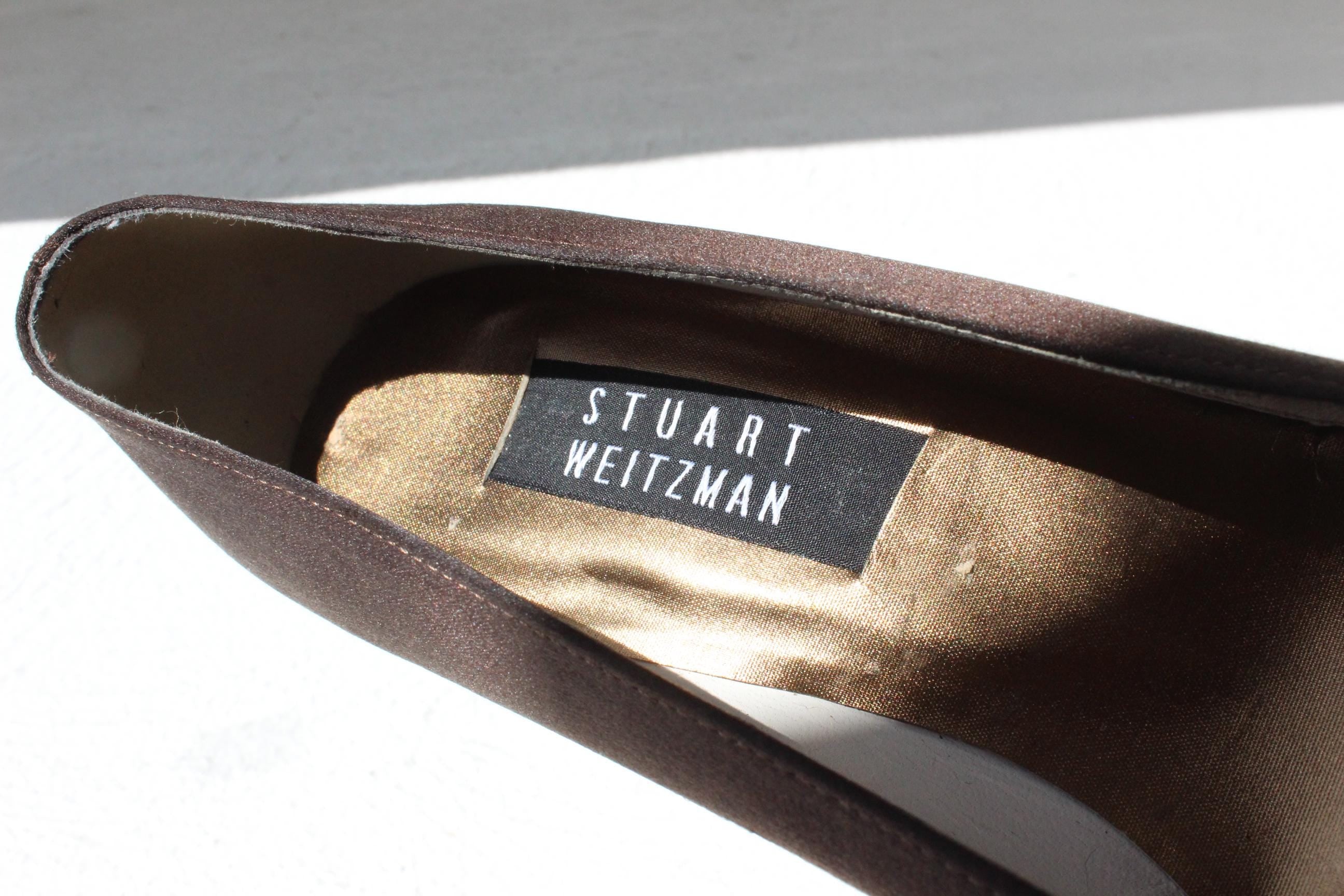 90s Stuart Weitzman Chocolate Satin Heels - Euro 38.5