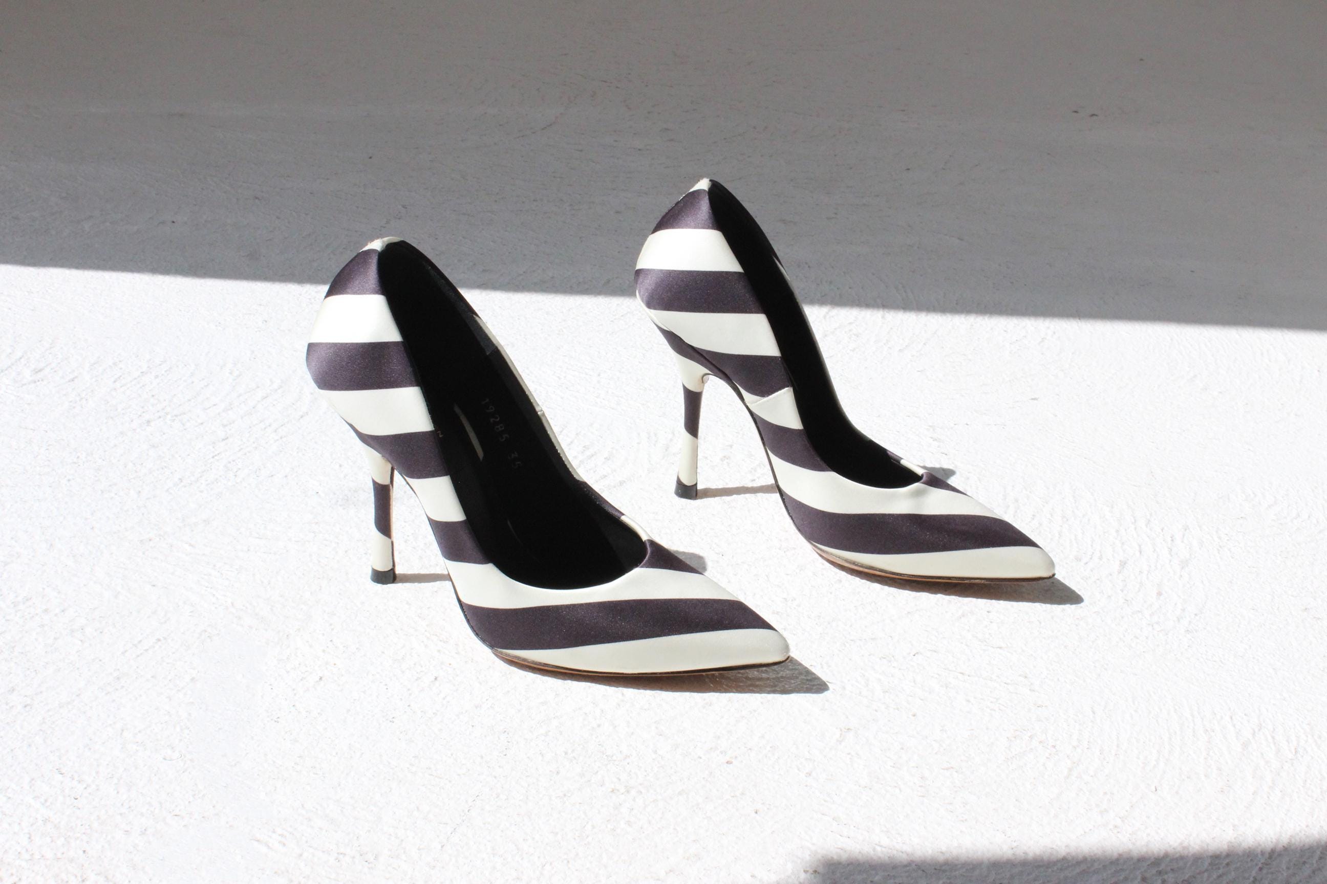 Dries Van Noten Striped Satin & Leather Pumps - Euro 35