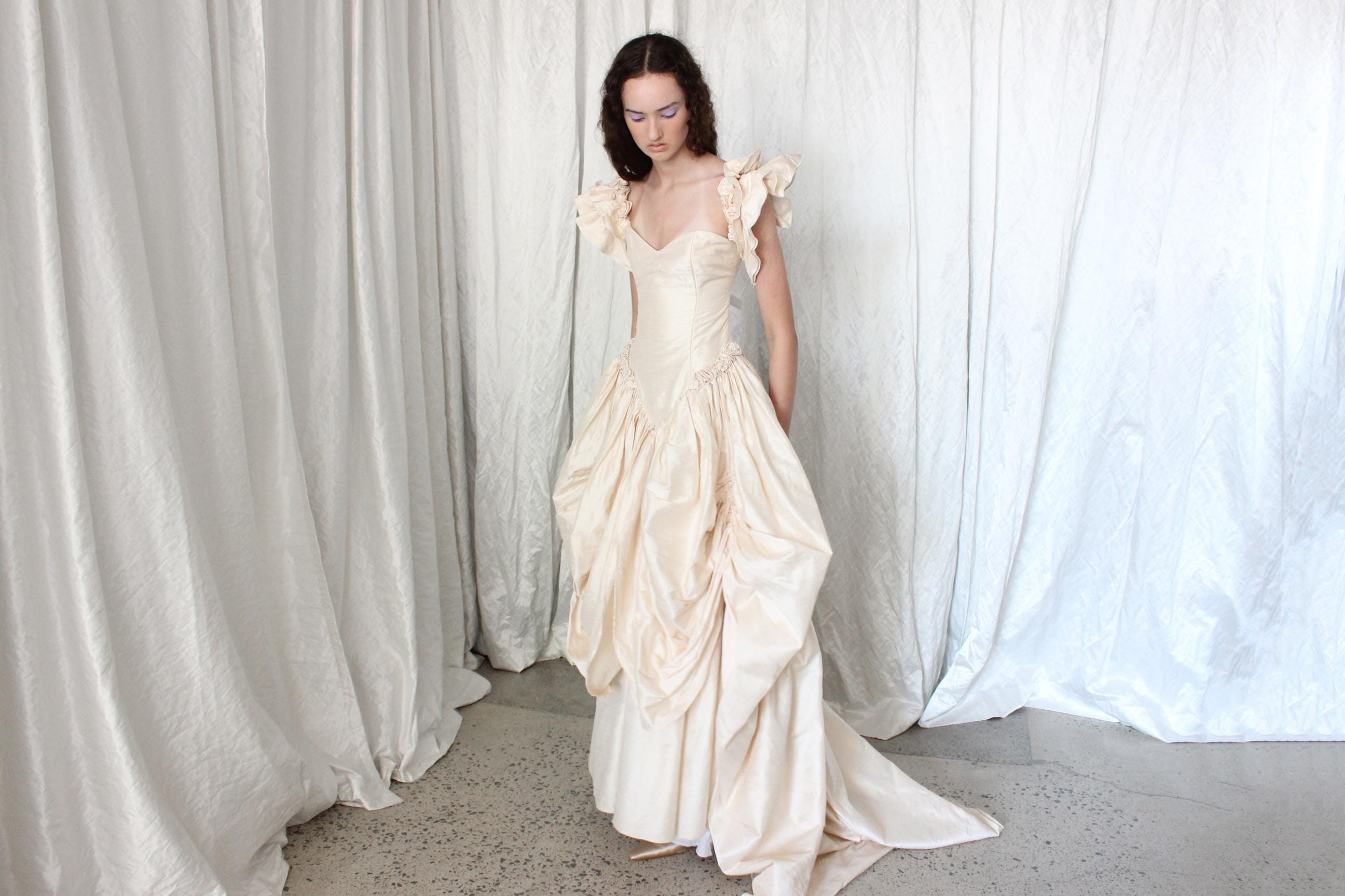 Custom 1991 Raw Silk Dupion Basque Waist Gown