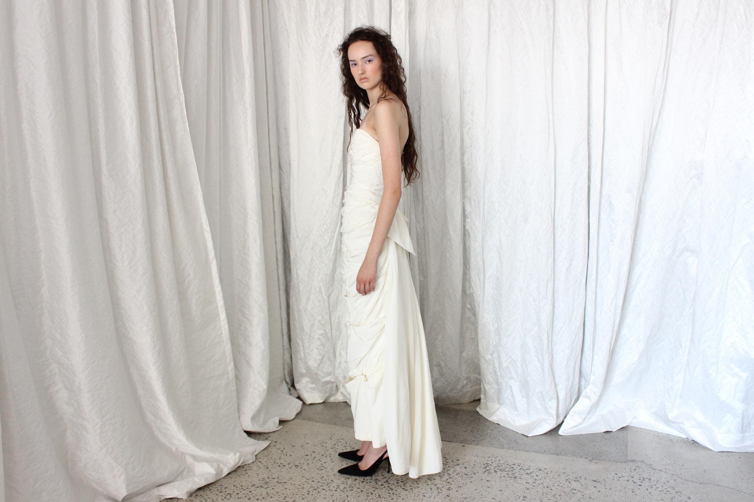 80s Victor Costa Strapless Textural Taffeta Gown