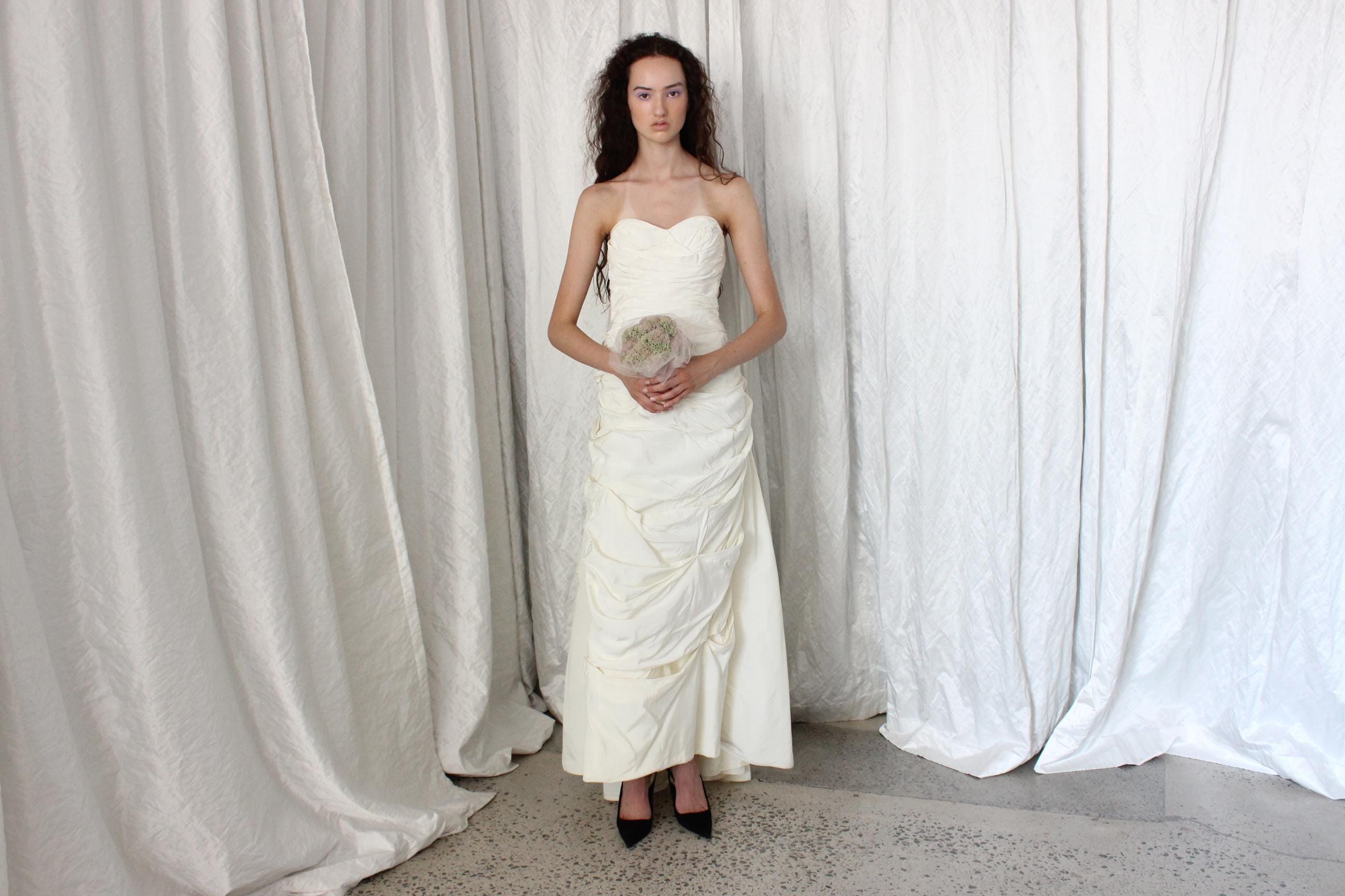80s Victor Costa Strapless Textural Taffeta Gown