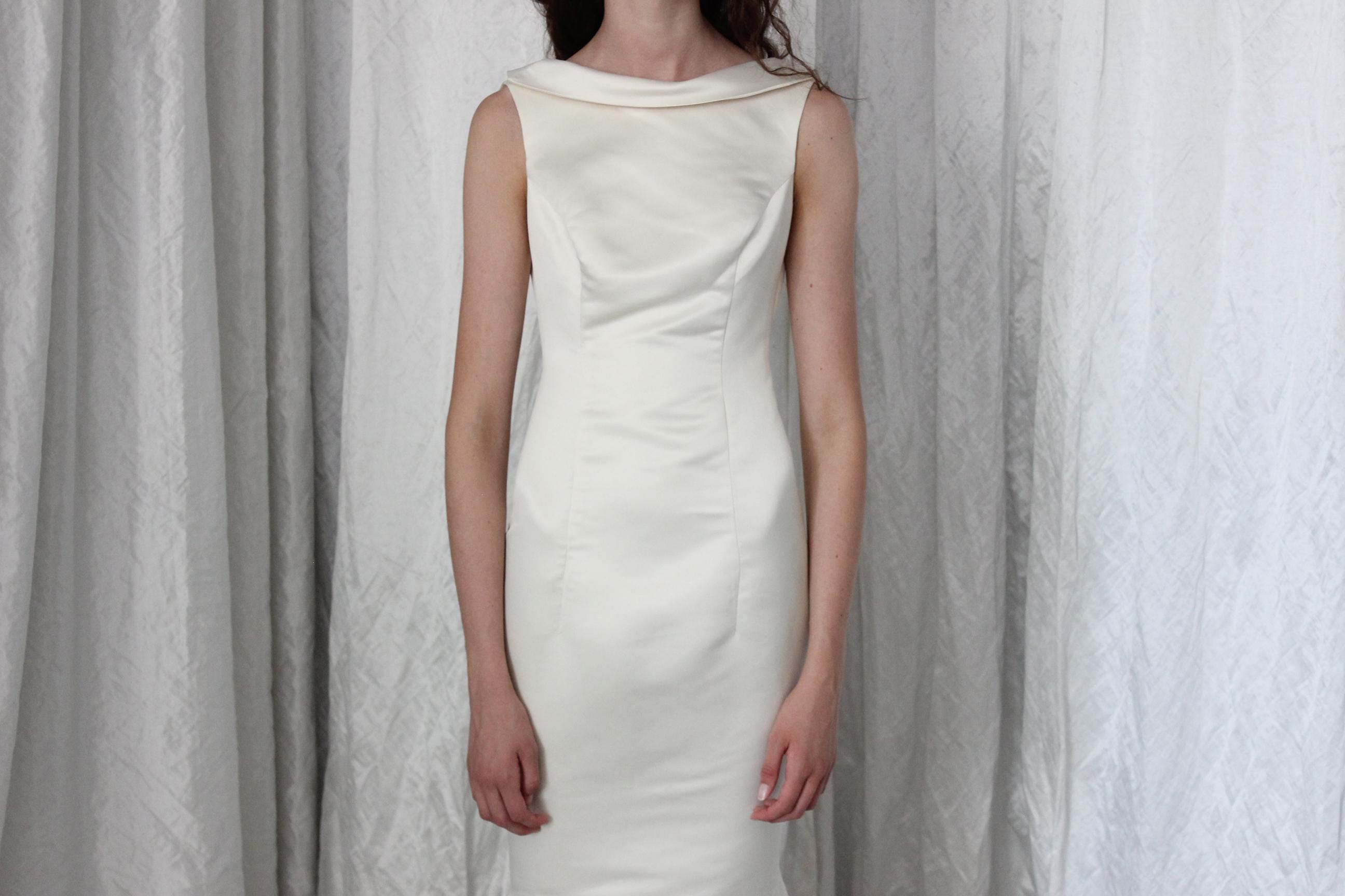 The Most Chic 90s Duchess Satin High Neck Hourglass Mermaid Gown