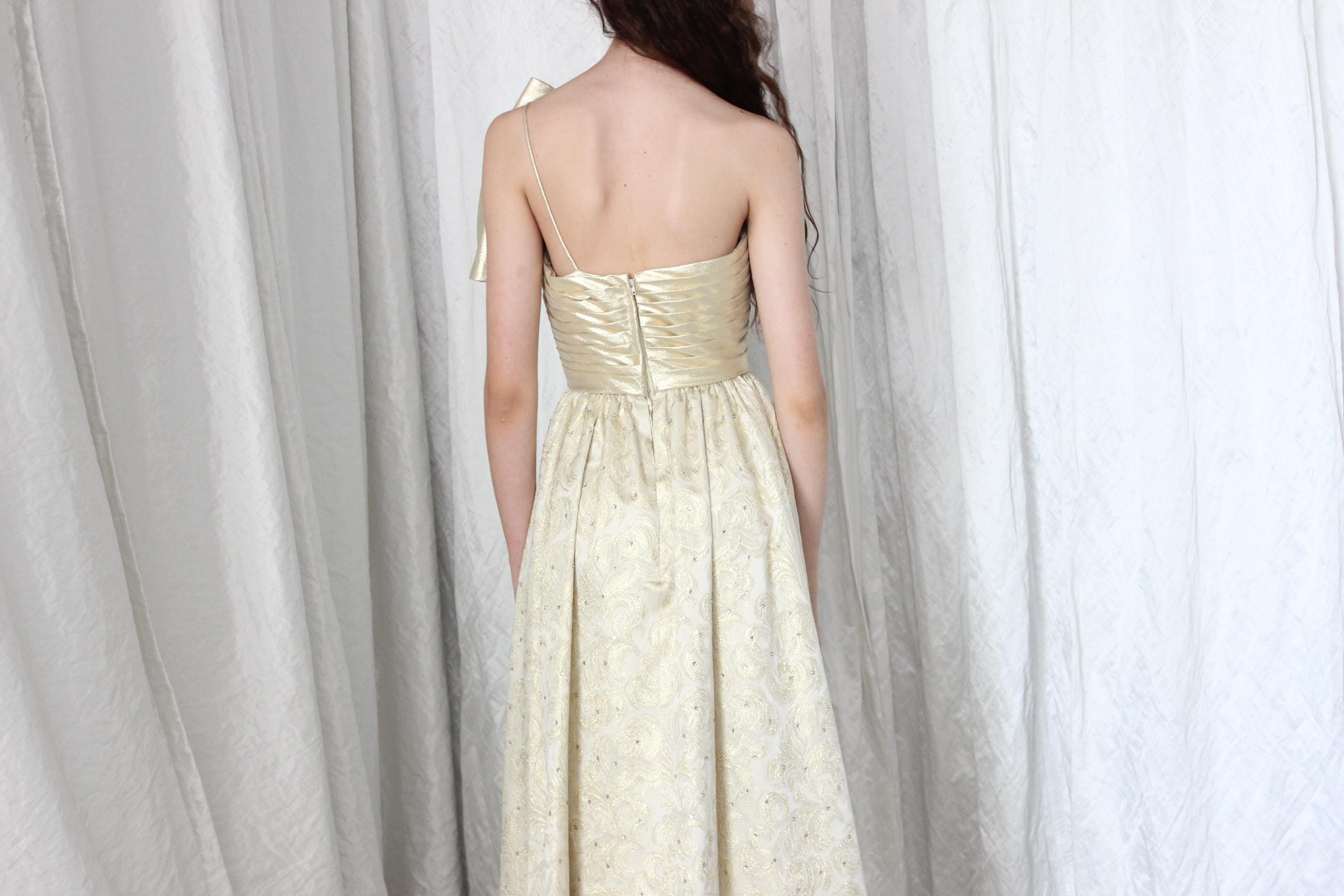 1980s Gold Hollywood Glamour Gown by Rose Taft Couture